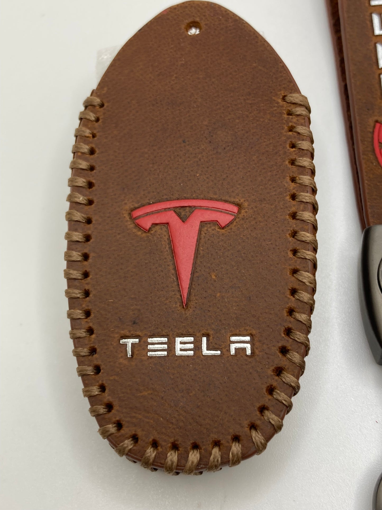 Tesla leather keychain and fob case - black and brown