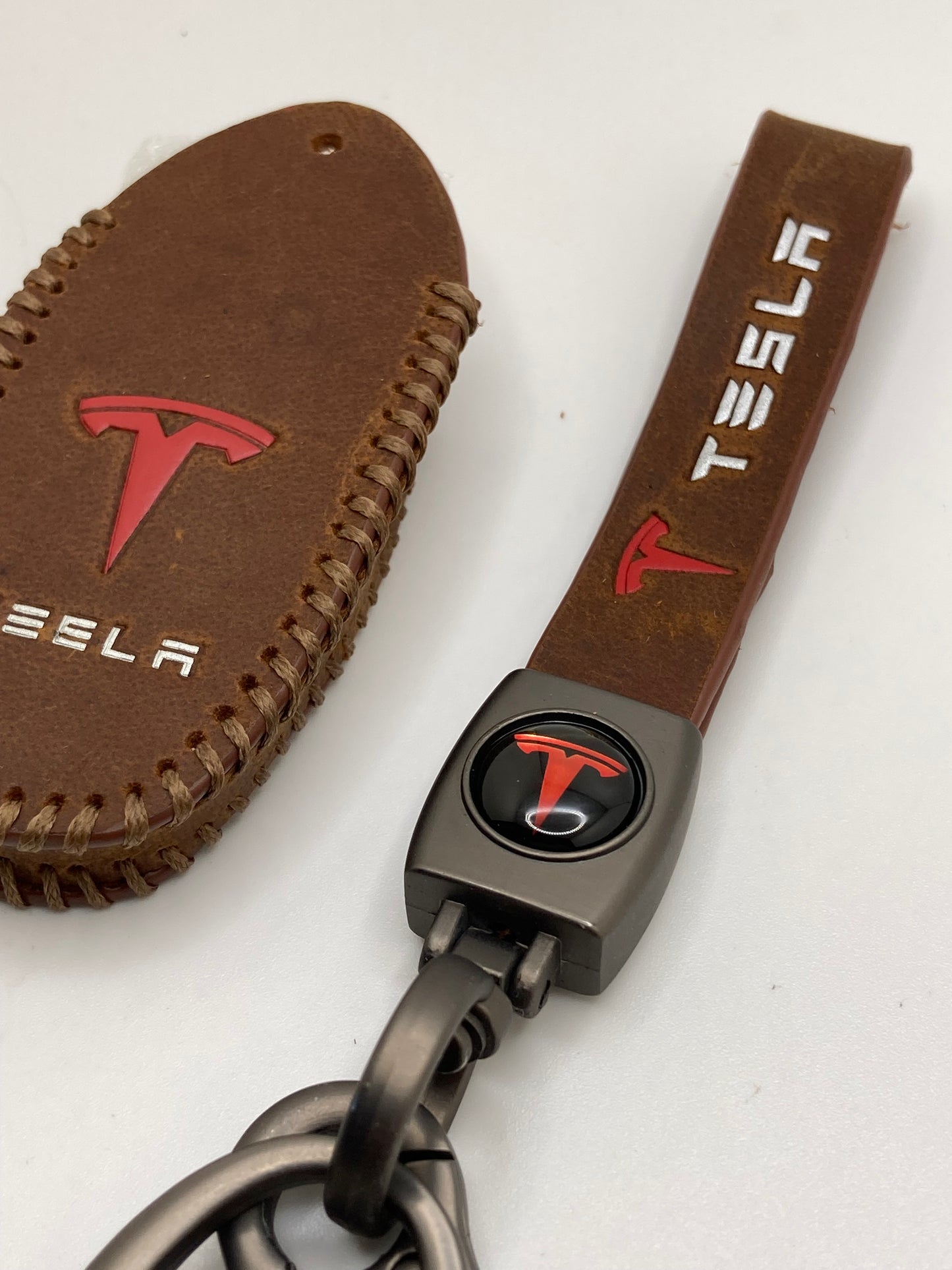 Tesla leather keychain and fob case - black and brown