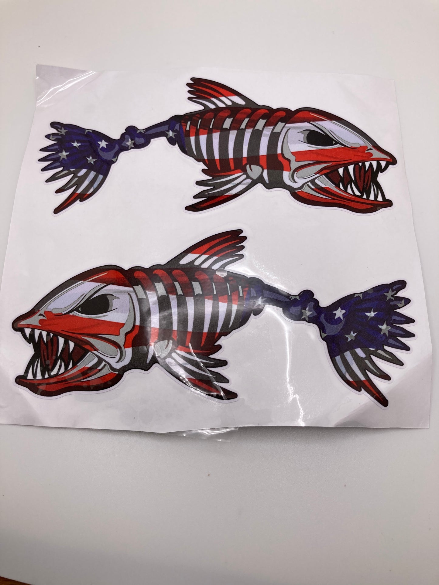 Skeleton Fish USA flag Vinyl Sticker Decal for Car Truck Boat ATV - 2pack - L&R