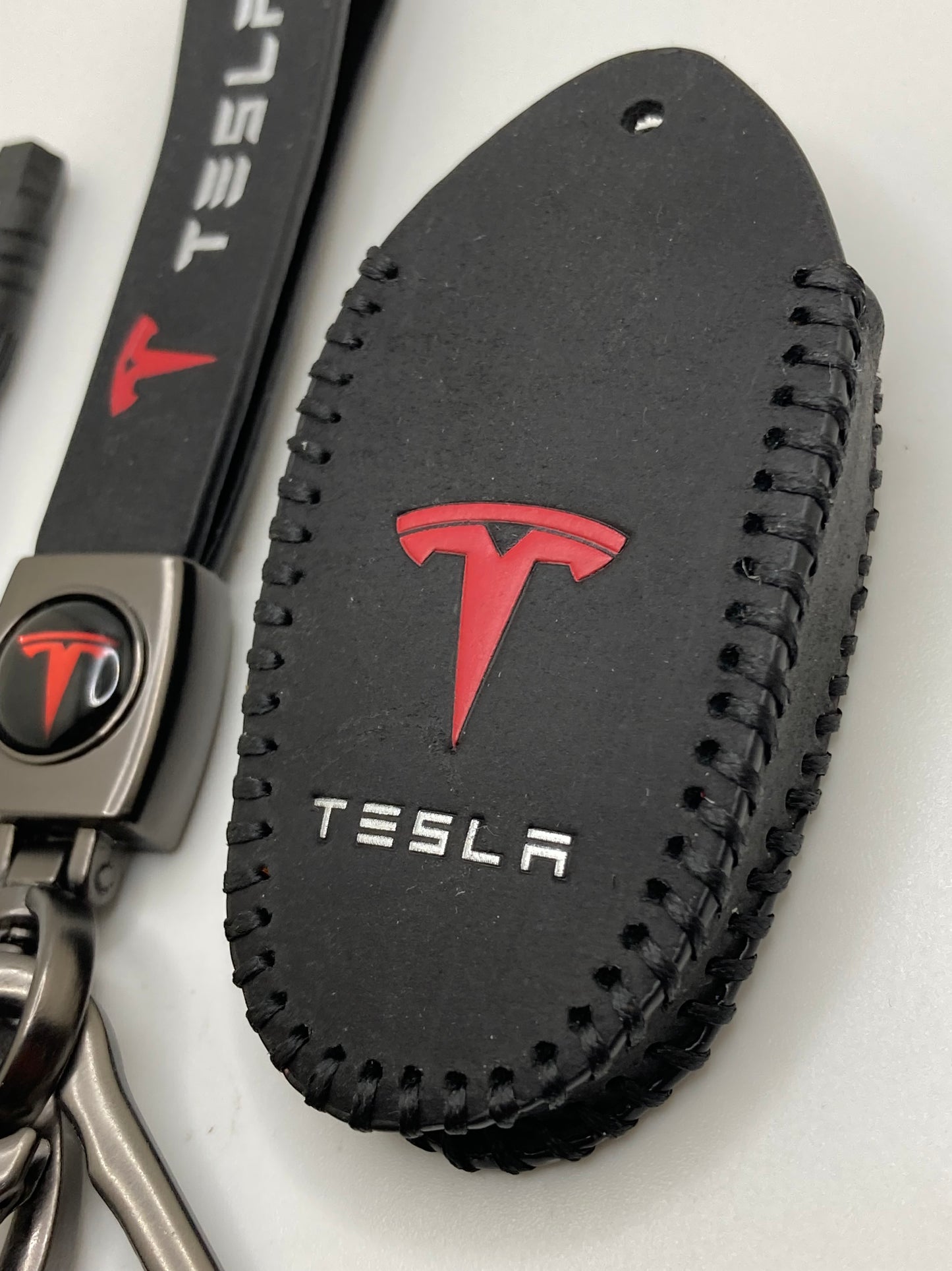 Tesla leather keychain and fob case - black and brown
