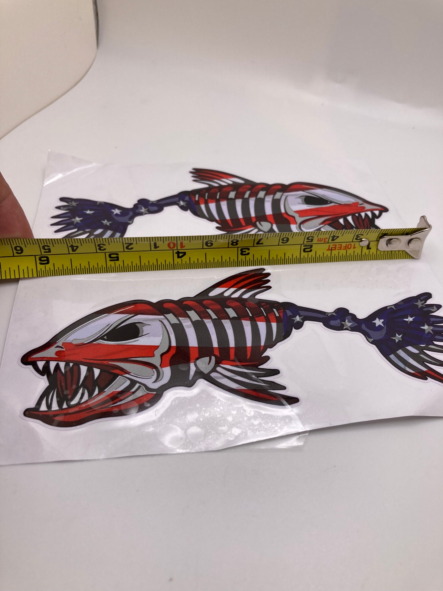 Skeleton Fish USA flag Vinyl Sticker Decal for Car Truck Boat ATV - 2pack - L&R
