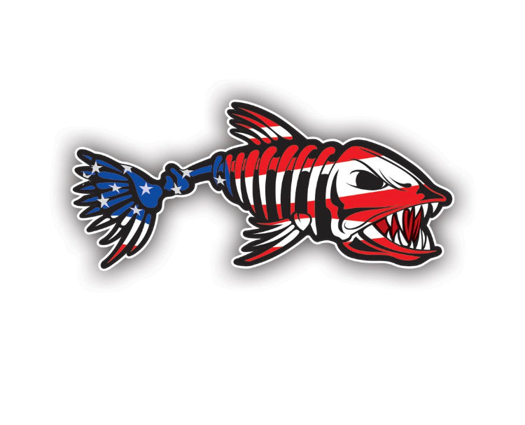 Skeleton Fish USA flag Vinyl Sticker Decal for Car Truck Boat ATV - 2pack - L&R