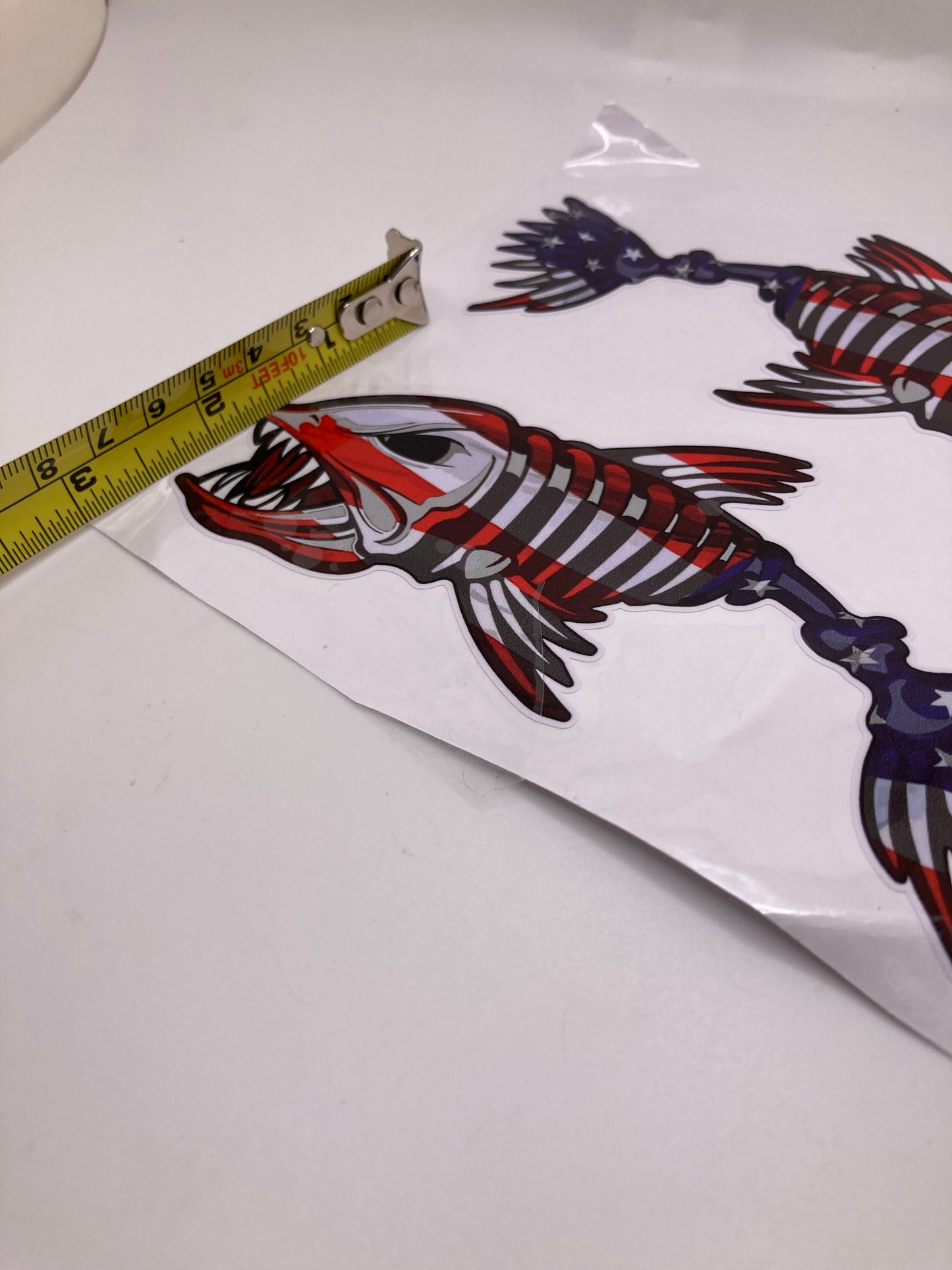 Skeleton Fish USA flag Vinyl Sticker Decal for Car Truck Boat ATV - 2pack - L&R