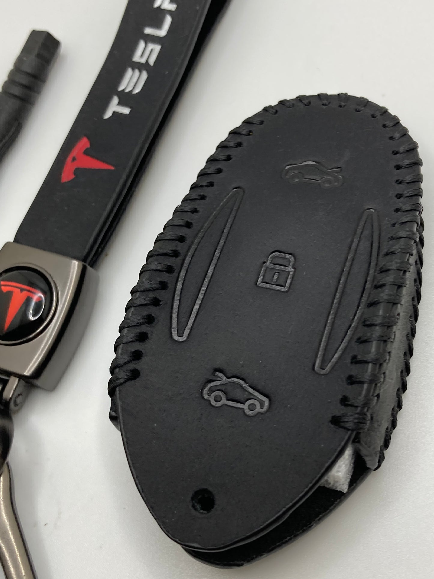 Tesla leather keychain and fob case - black and brown