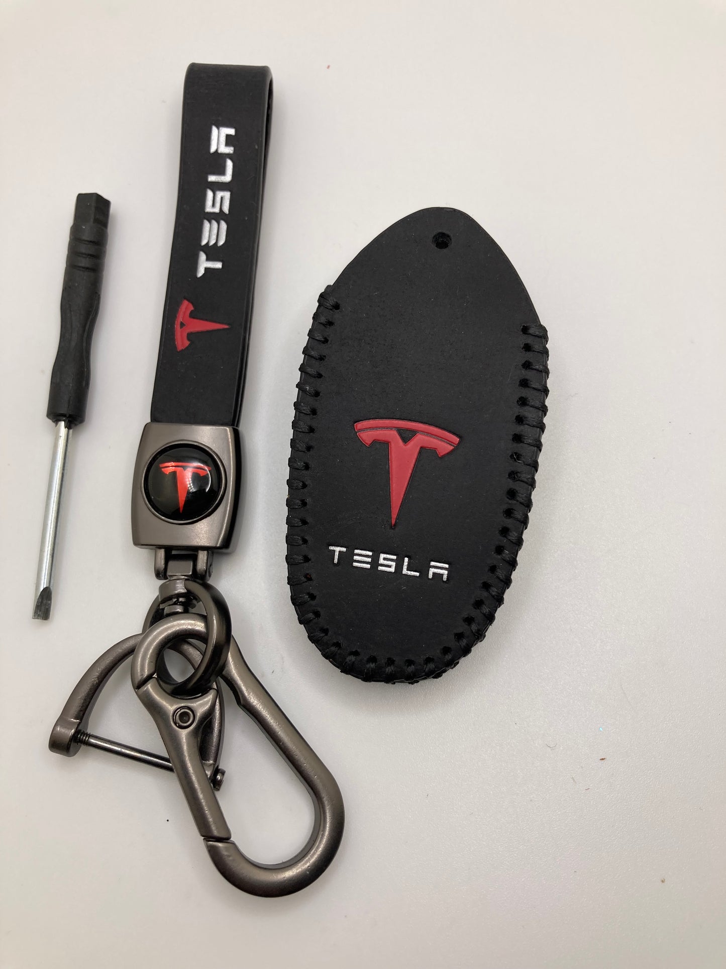 Tesla leather keychain and fob case - black and brown