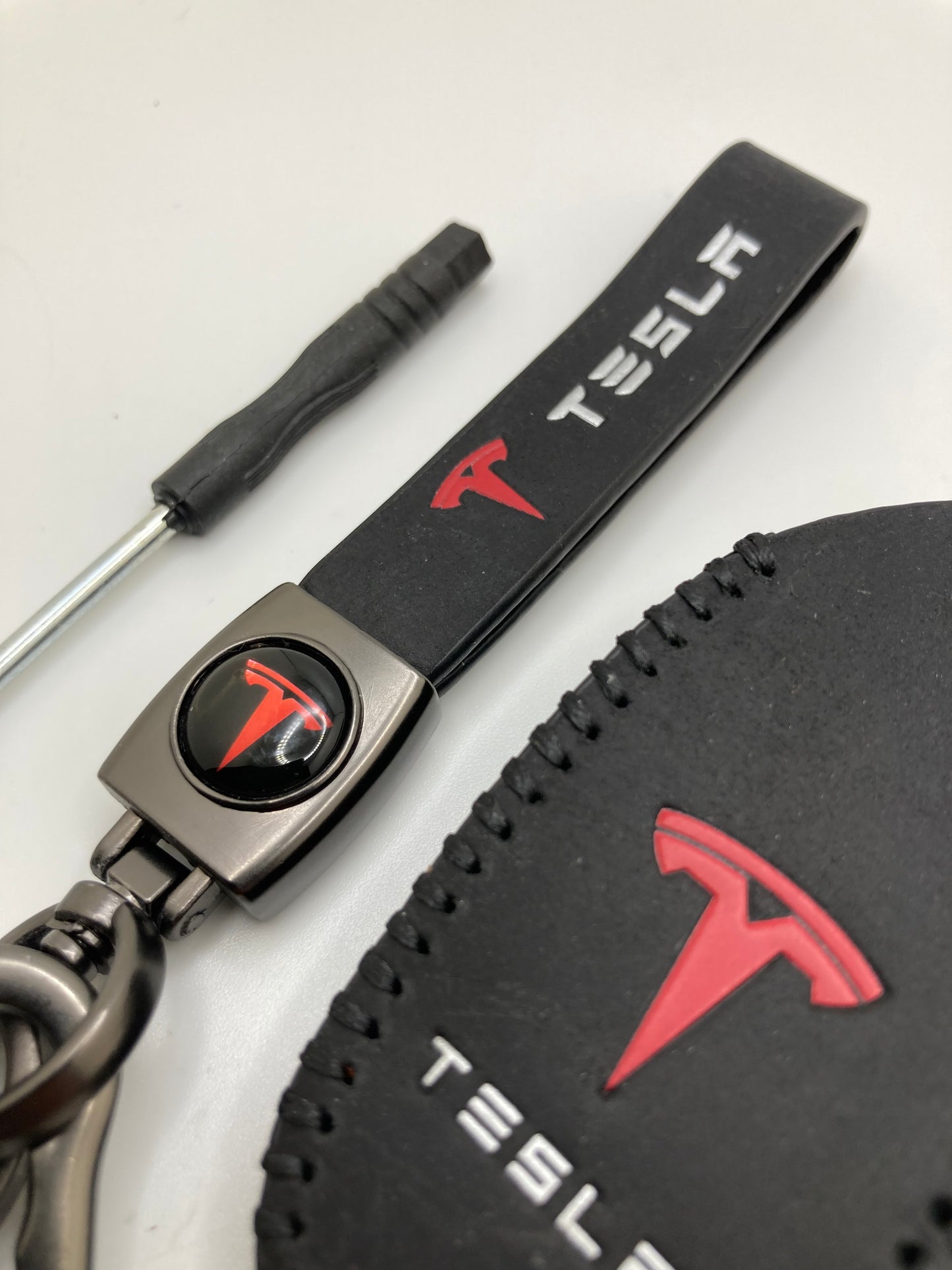 Tesla leather keychain and fob case - black and brown