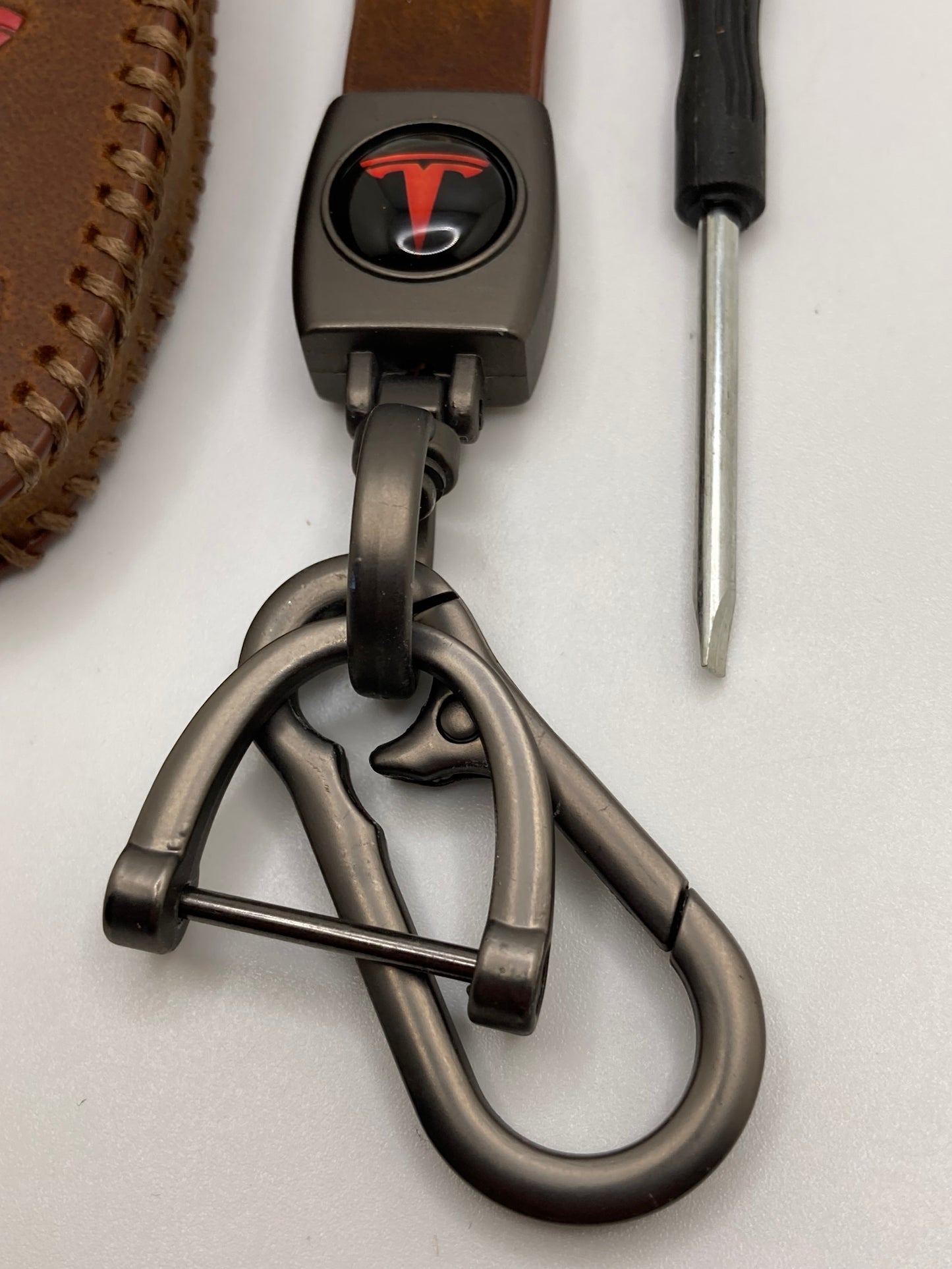 Tesla leather keychain and fob case - black and brown