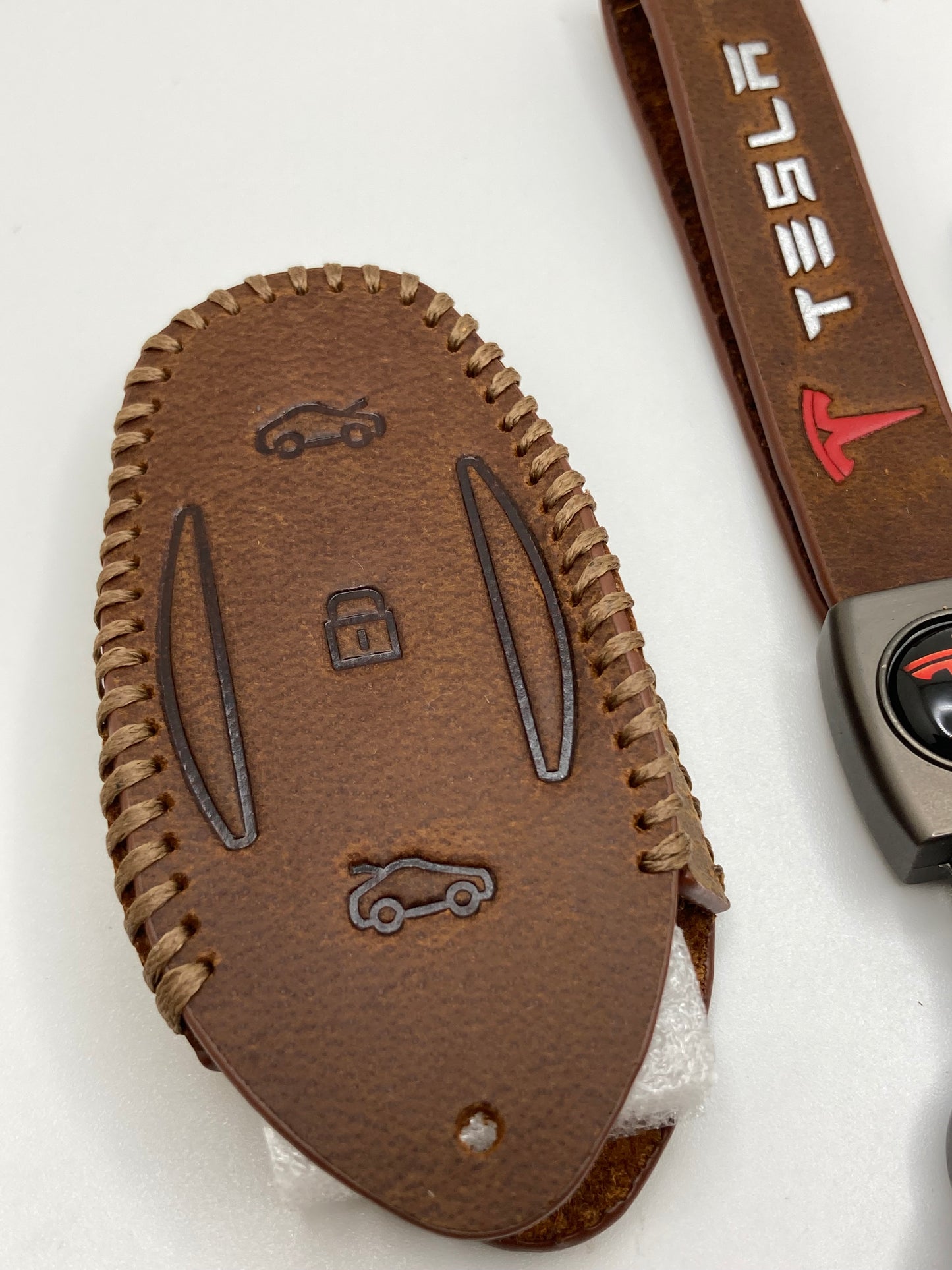 Tesla leather keychain and fob case - black and brown