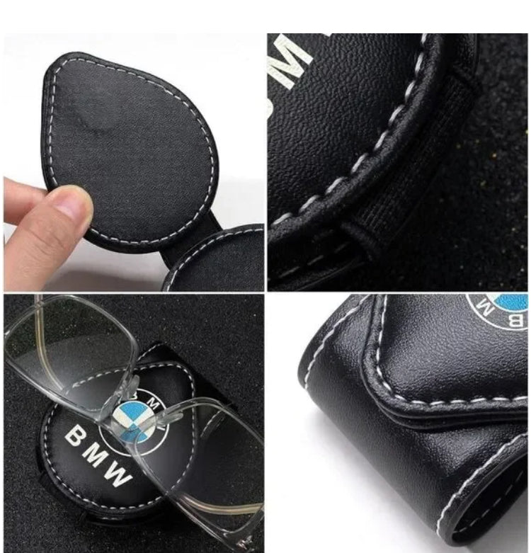 Magnetic Sunglass Holder visor clip for Car/SUV with Logo - Black Leather - Jeep - Mercedes Benz