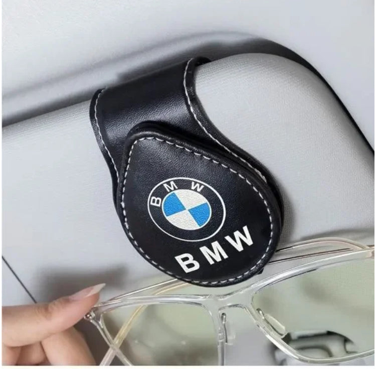 BMW Sunglass Holder visor clip for Car/SUV with Logo - Black Leather