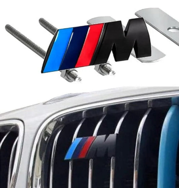 BMW M-Sport - 4pcs metal badge kit - Grill/Trunk/Fender - Matte Black w/gloss stripes