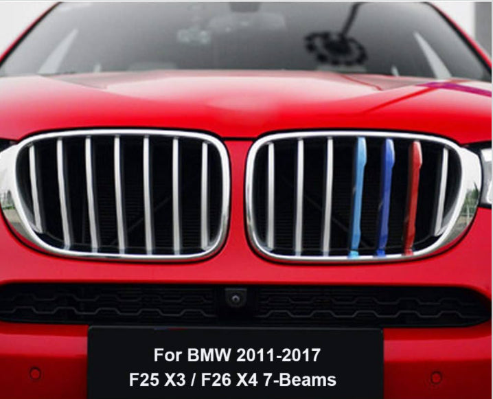 Tri-Colored Grille Insert Trims, 1Set(3pcs) W/Standard Front Stripe Grille Insert Trims Comaptible for 2011-2017 BMW F25 X3/2014-2017/2018 F26 X4 Center Kidney Grill (7Beams)