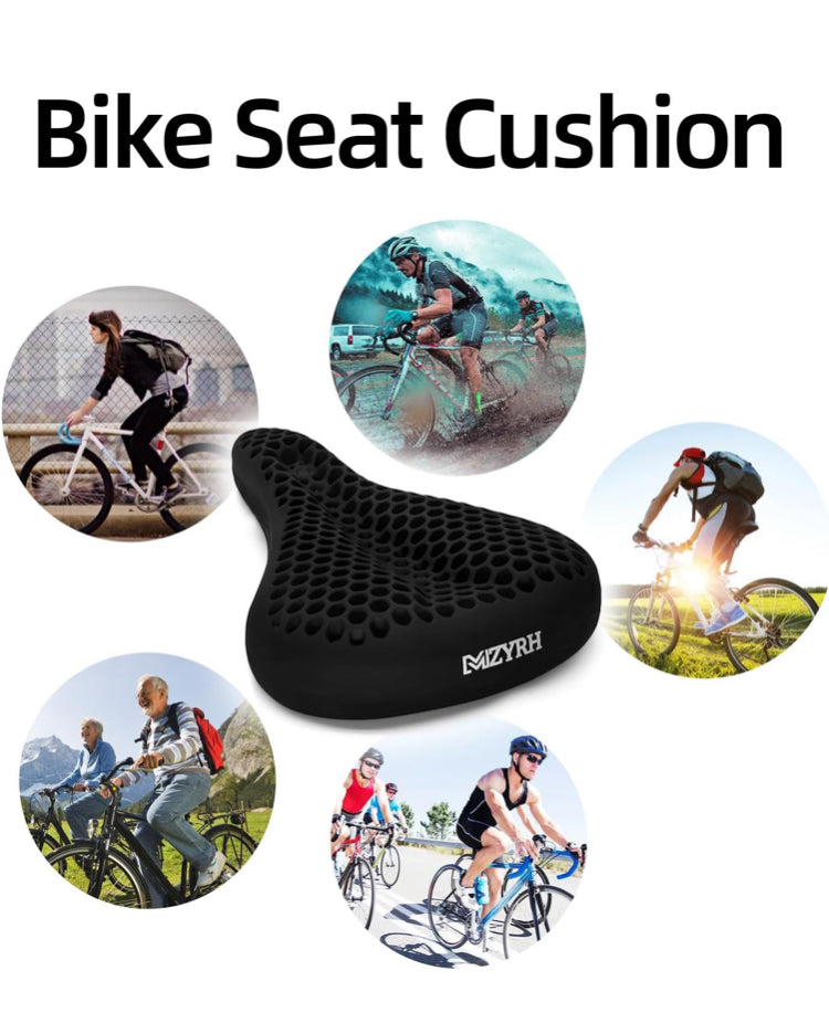 Mzyrh Bike Seat Cushion - Gel Padded Bike Seat Cover for Men & Women - Black