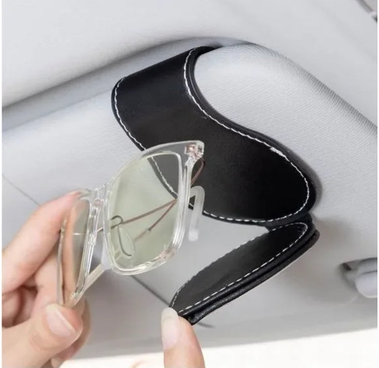Magnetic Sunglass Holder visor clip for Car/SUV with Logo - Black Leather - Jeep - Mercedes Benz