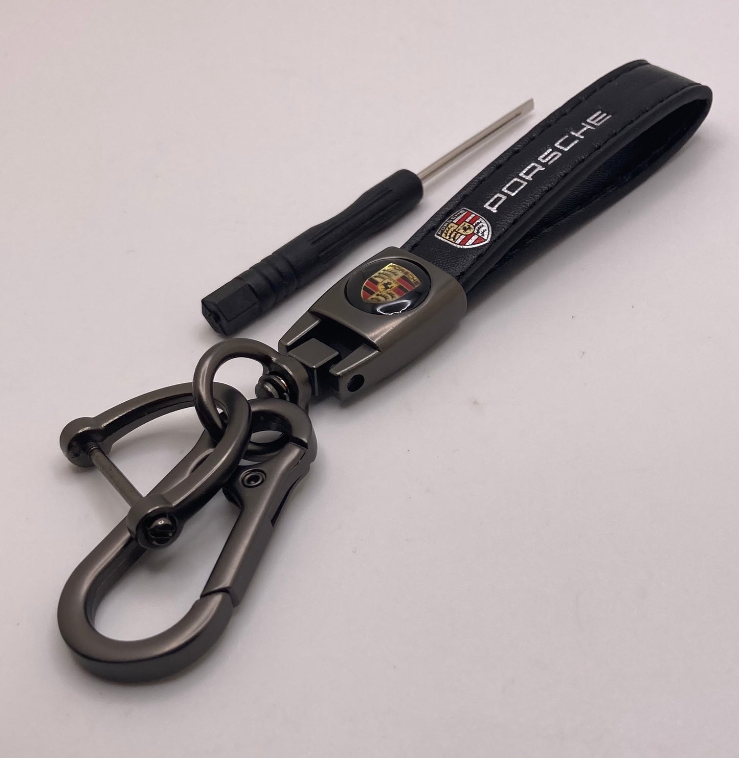 Porsche - black leather Keychain