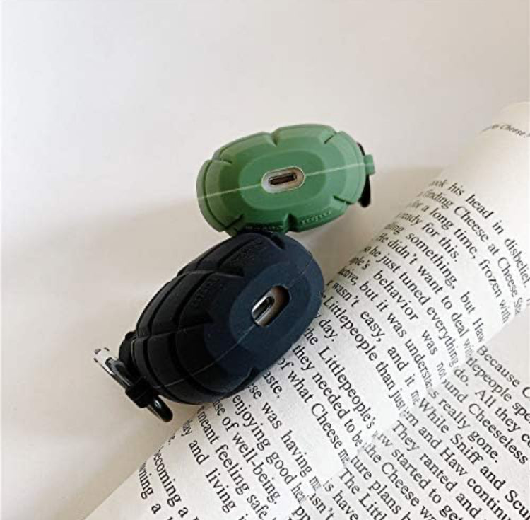 AirPods 3d silicone case cover - Grenade - black/green - fits Gen 1 and 2 AirPods