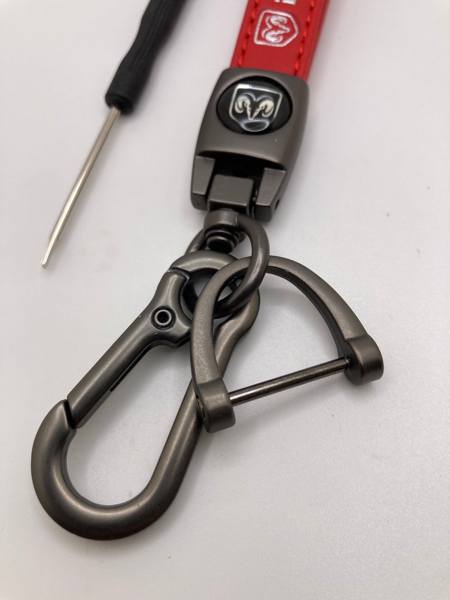Dodge - Red leather Keychain - Dodge Ram logo