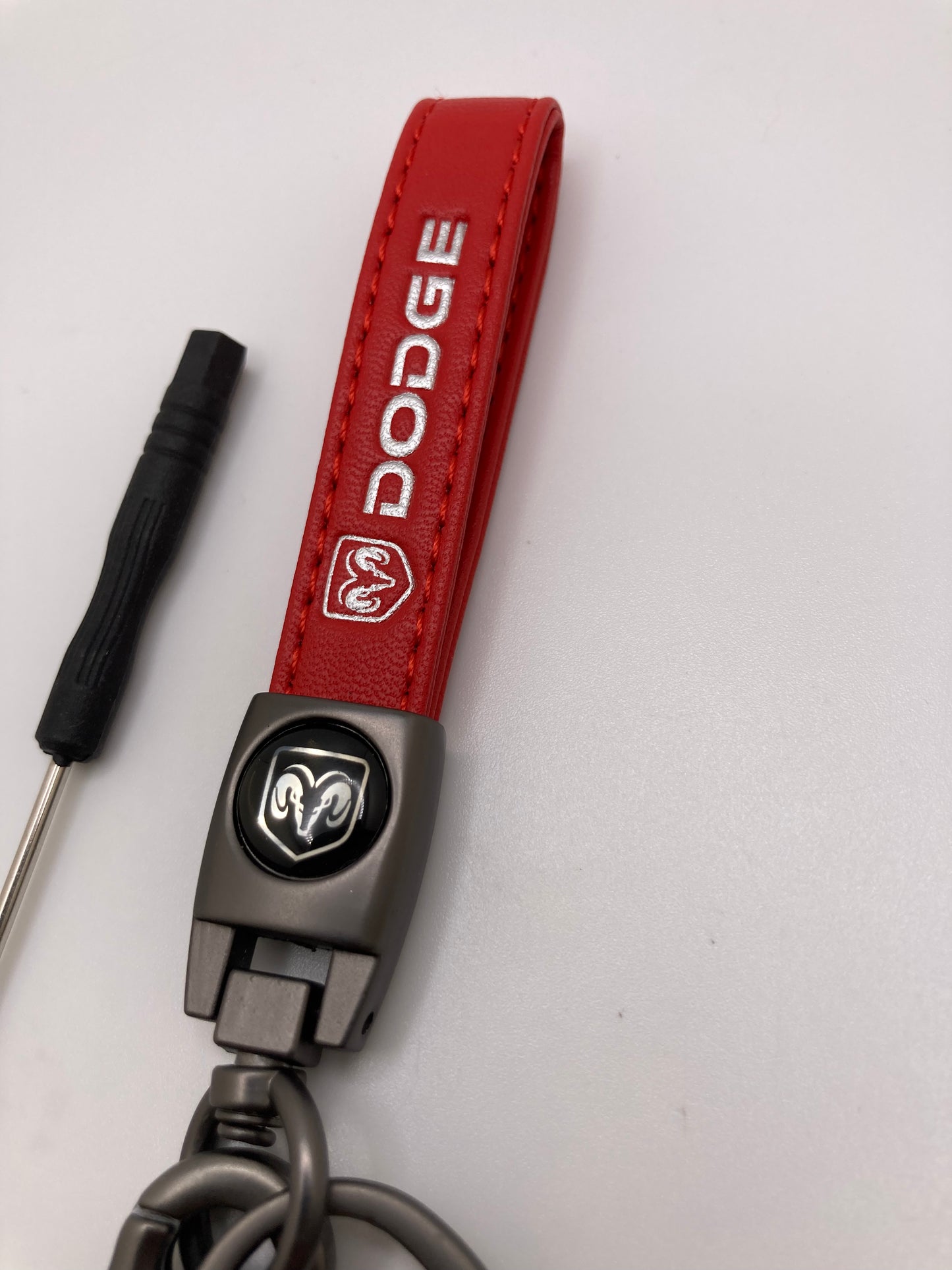 Dodge - Red leather Keychain - Dodge Ram logo