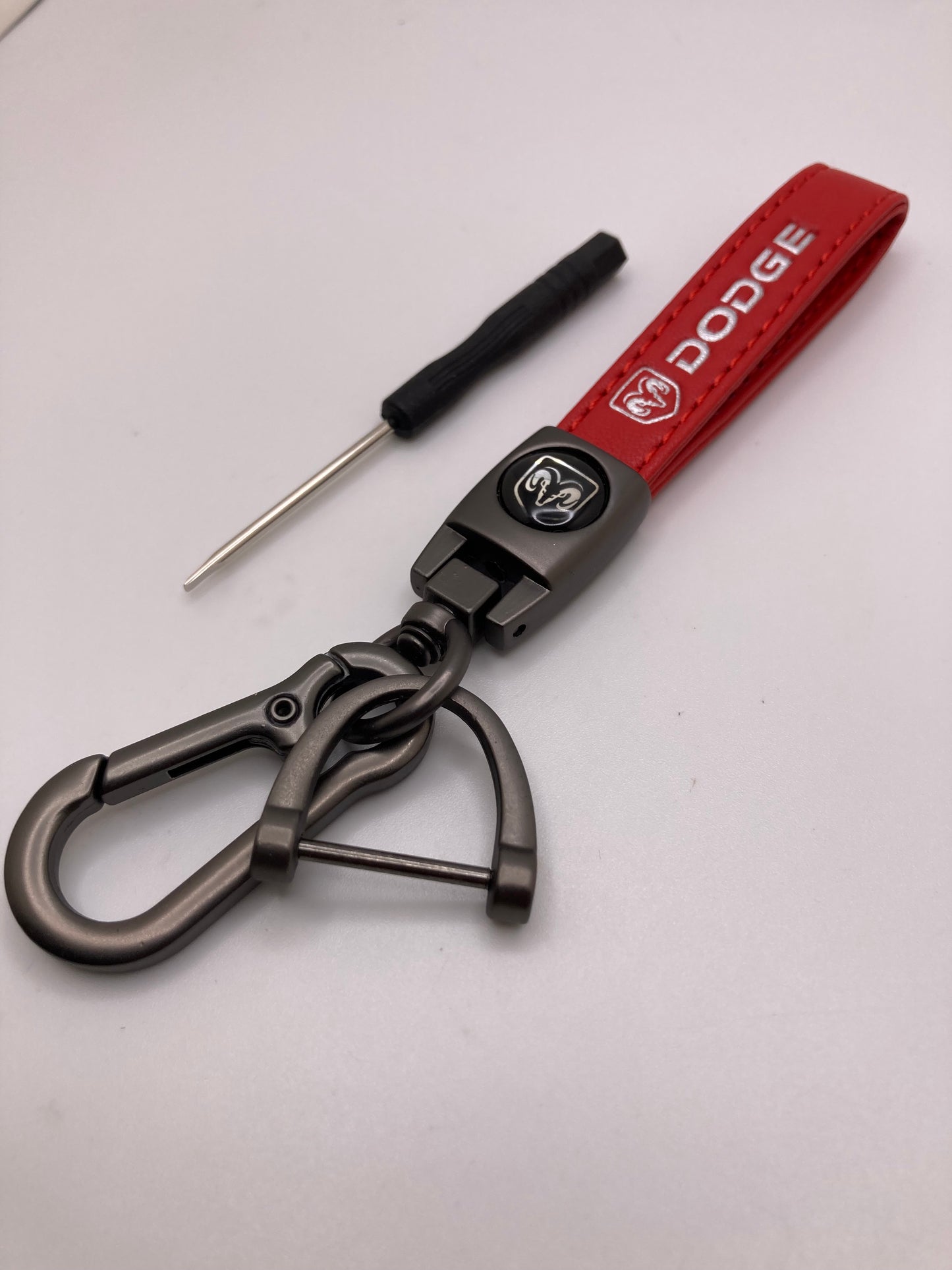 Dodge - Red leather Keychain - Dodge Ram logo