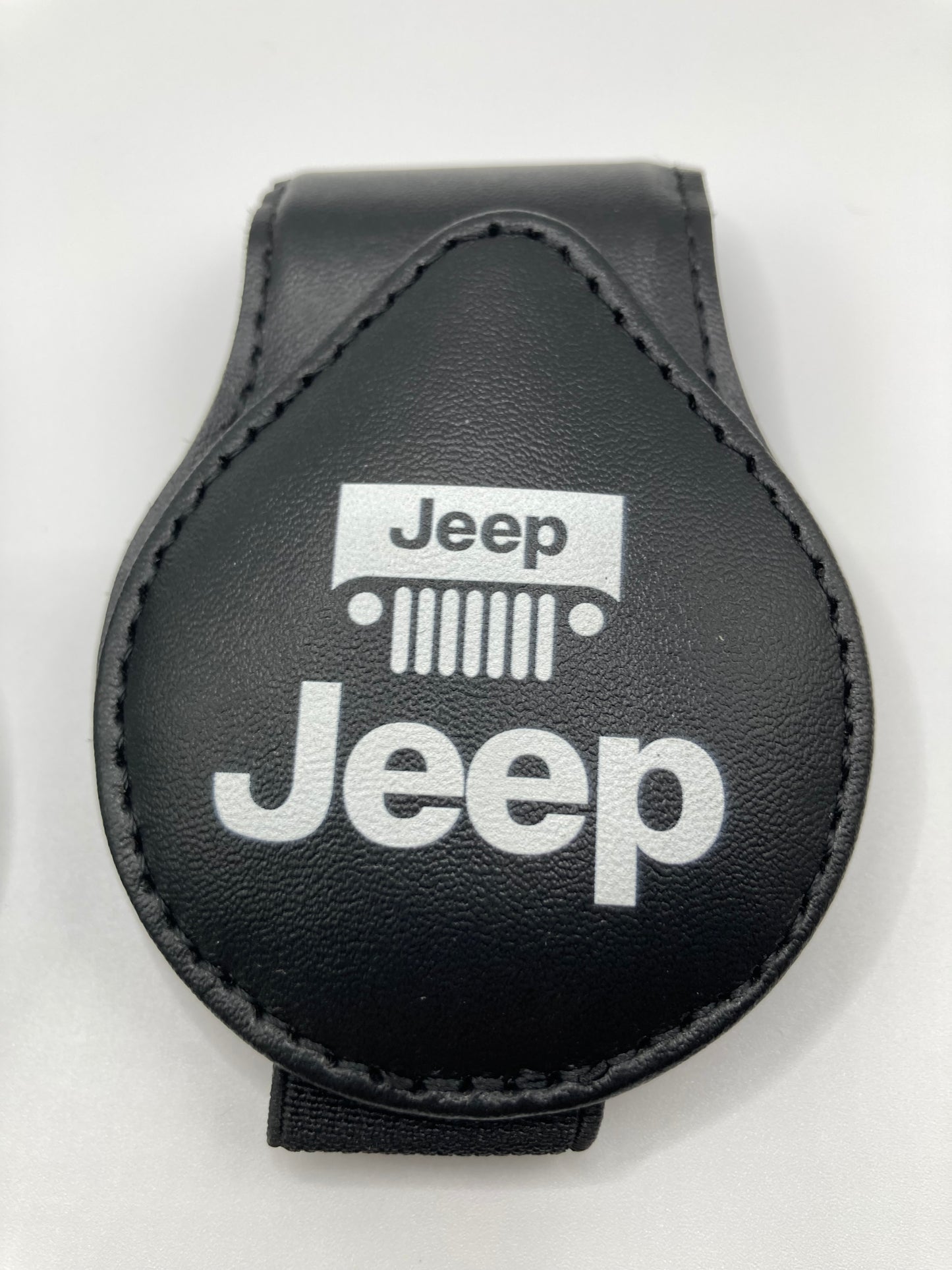 Magnetic Sunglass Holder visor clip for Car/SUV with Logo - Black Leather - Jeep - Mercedes Benz