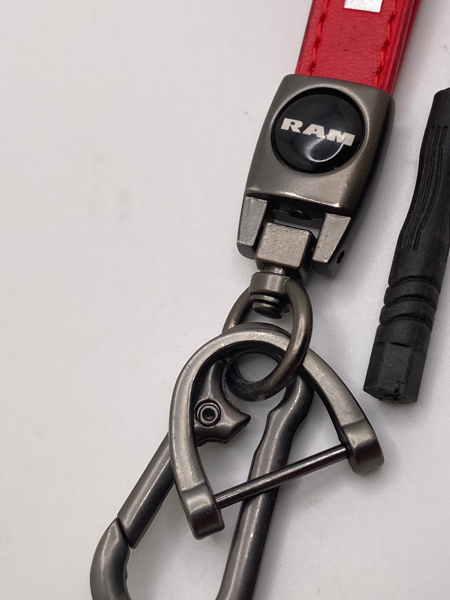 RAM - Red Leather Keychain with dark nickel hardware