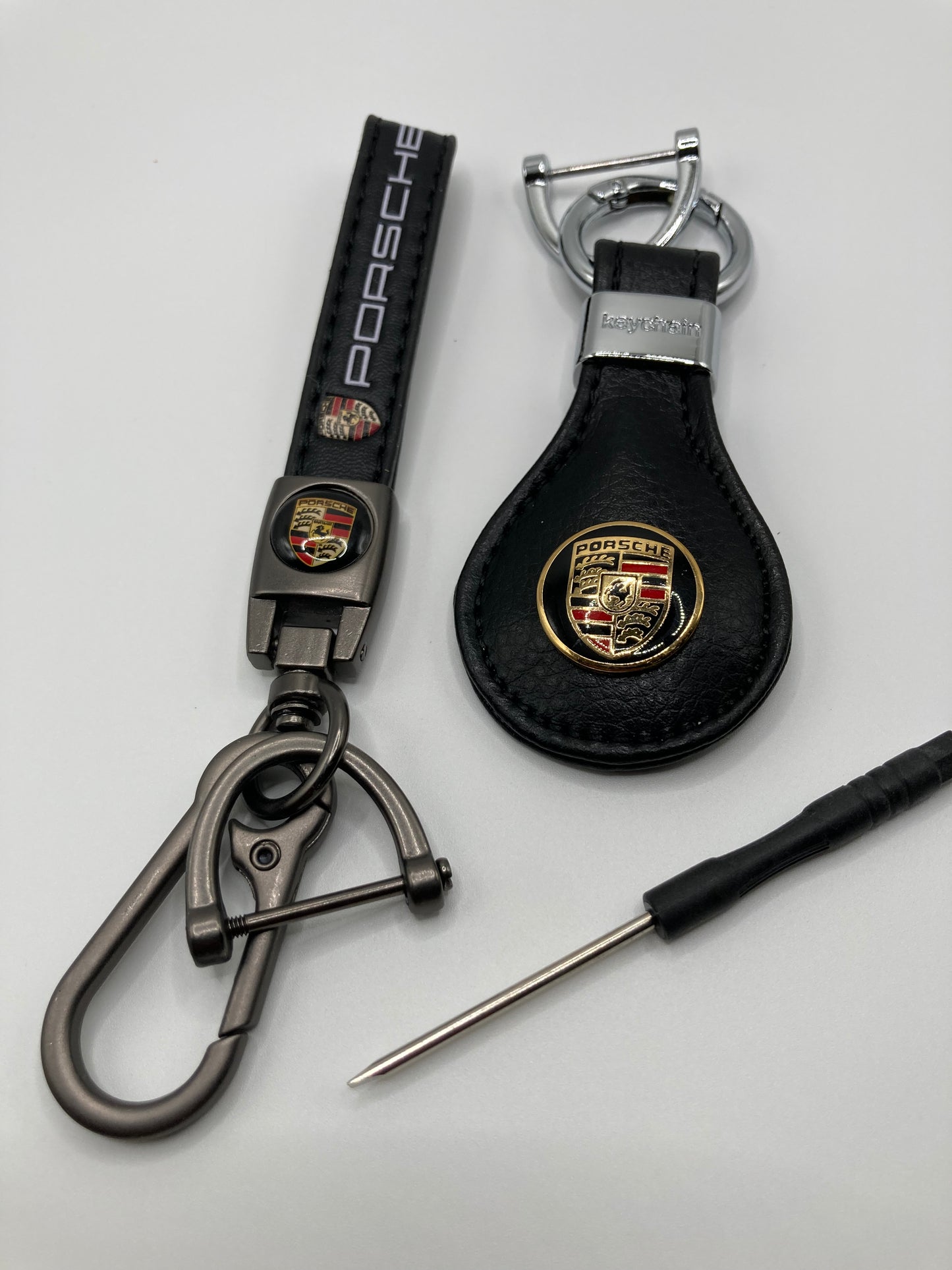 Porsche - 2pcs black leather keychain gift set