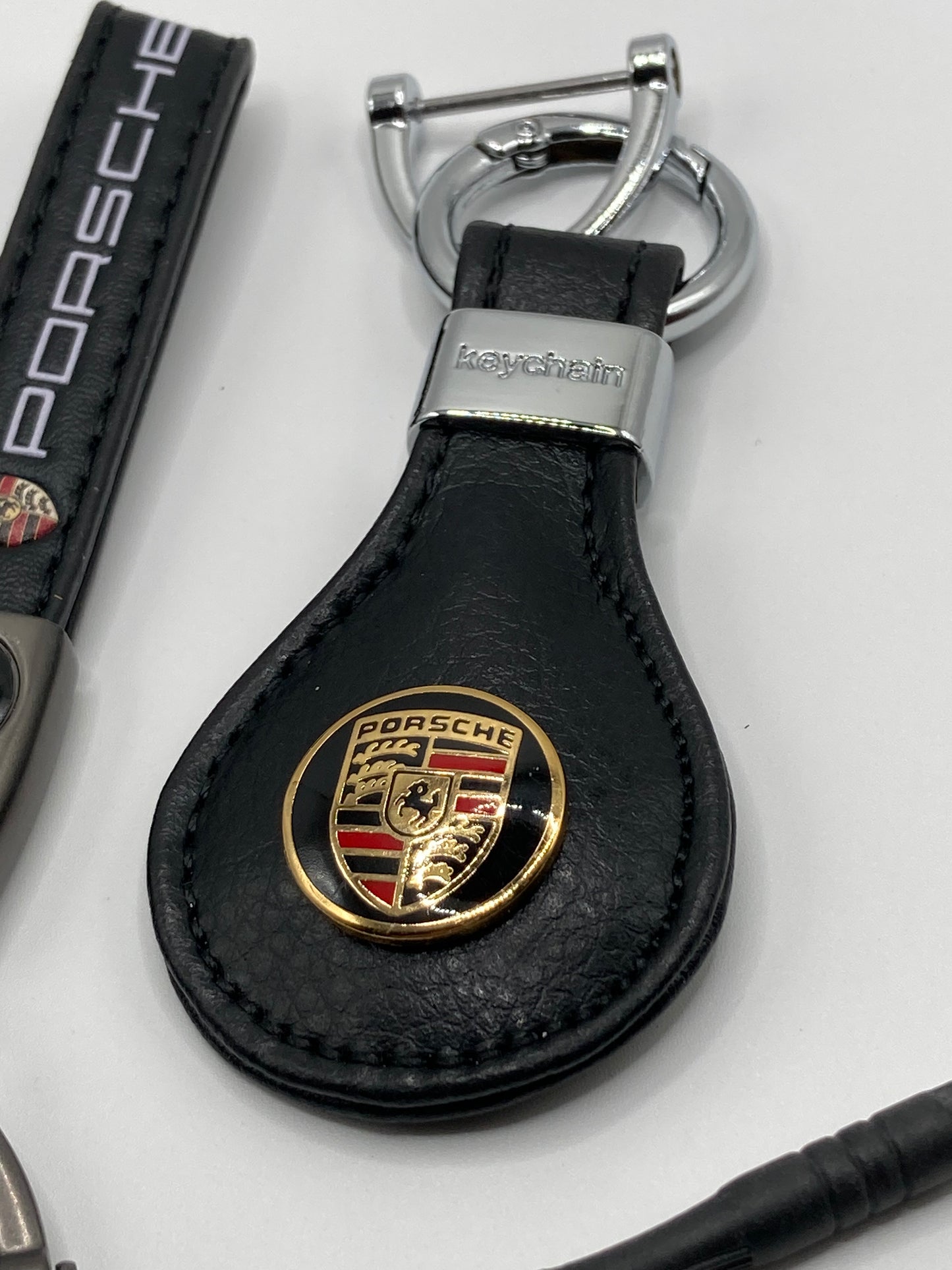Porsche - 2pcs black leather keychain gift set