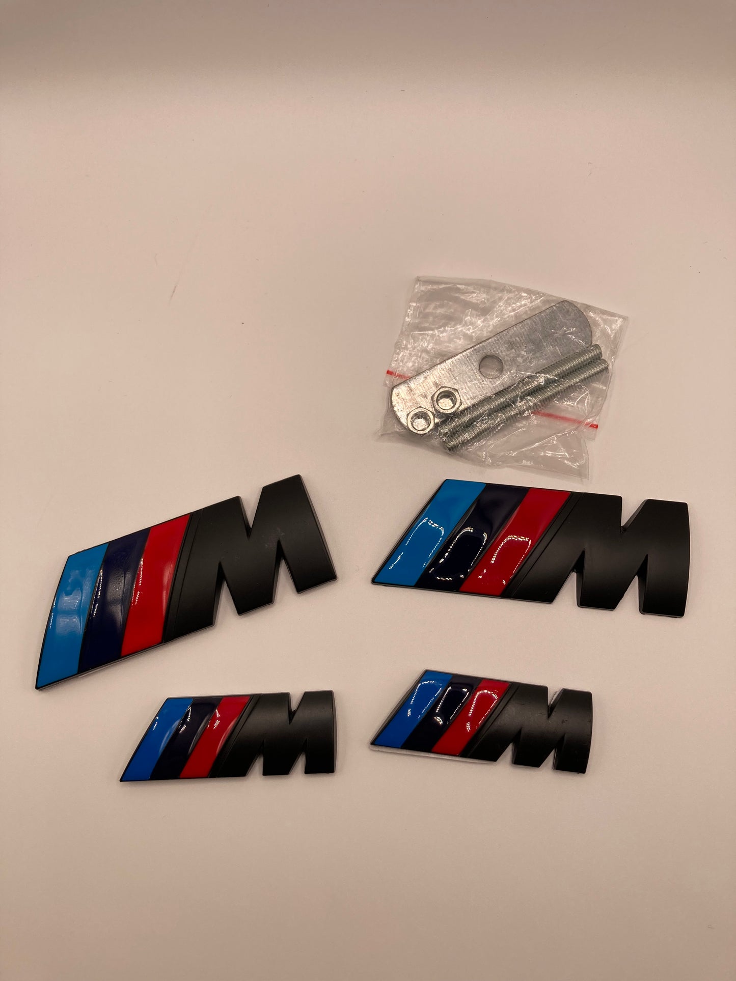 BMW M-Sport - 4pcs metal badge kit - Grill/Trunk/Fender - Matte Black w/gloss stripes
