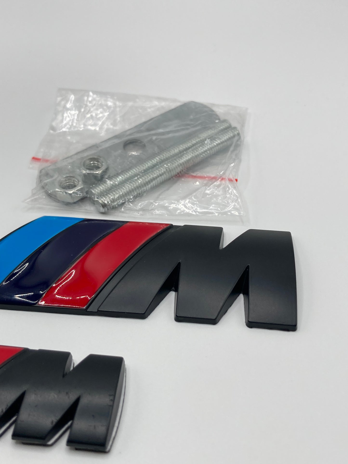 BMW M-Sport - 4pcs metal badge kit - Grill/Trunk/Fender - Matte Black w/gloss stripes