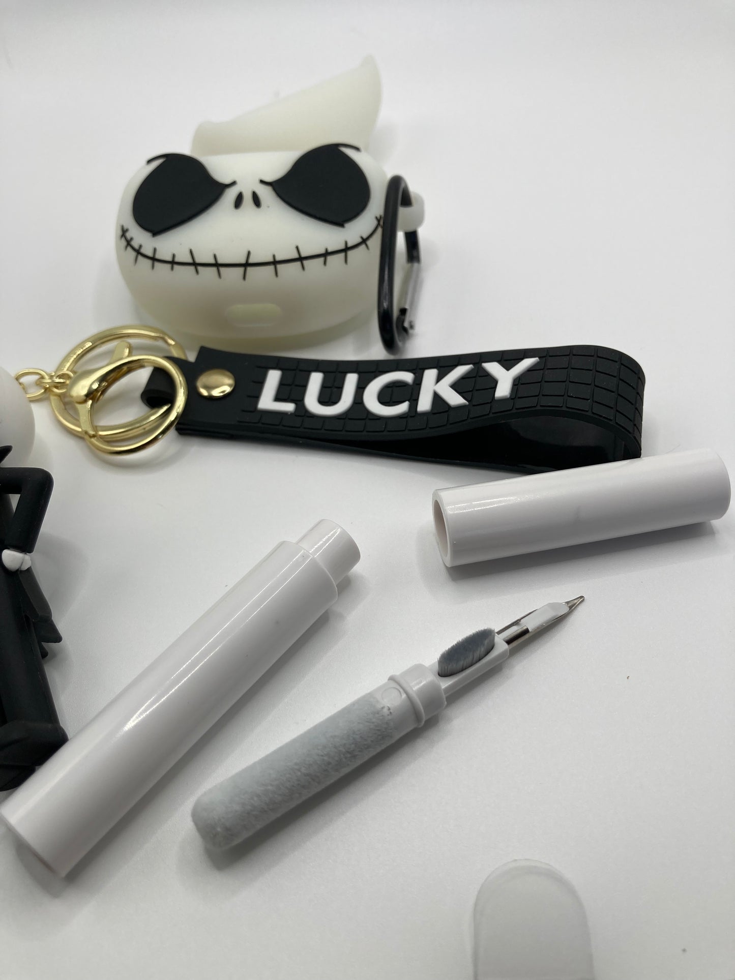 Lucky Jack Skeleton AirPods PRO accessory kit - 3pcs set - glow in the dark case cover, keychain, AirPod cleaning kit
