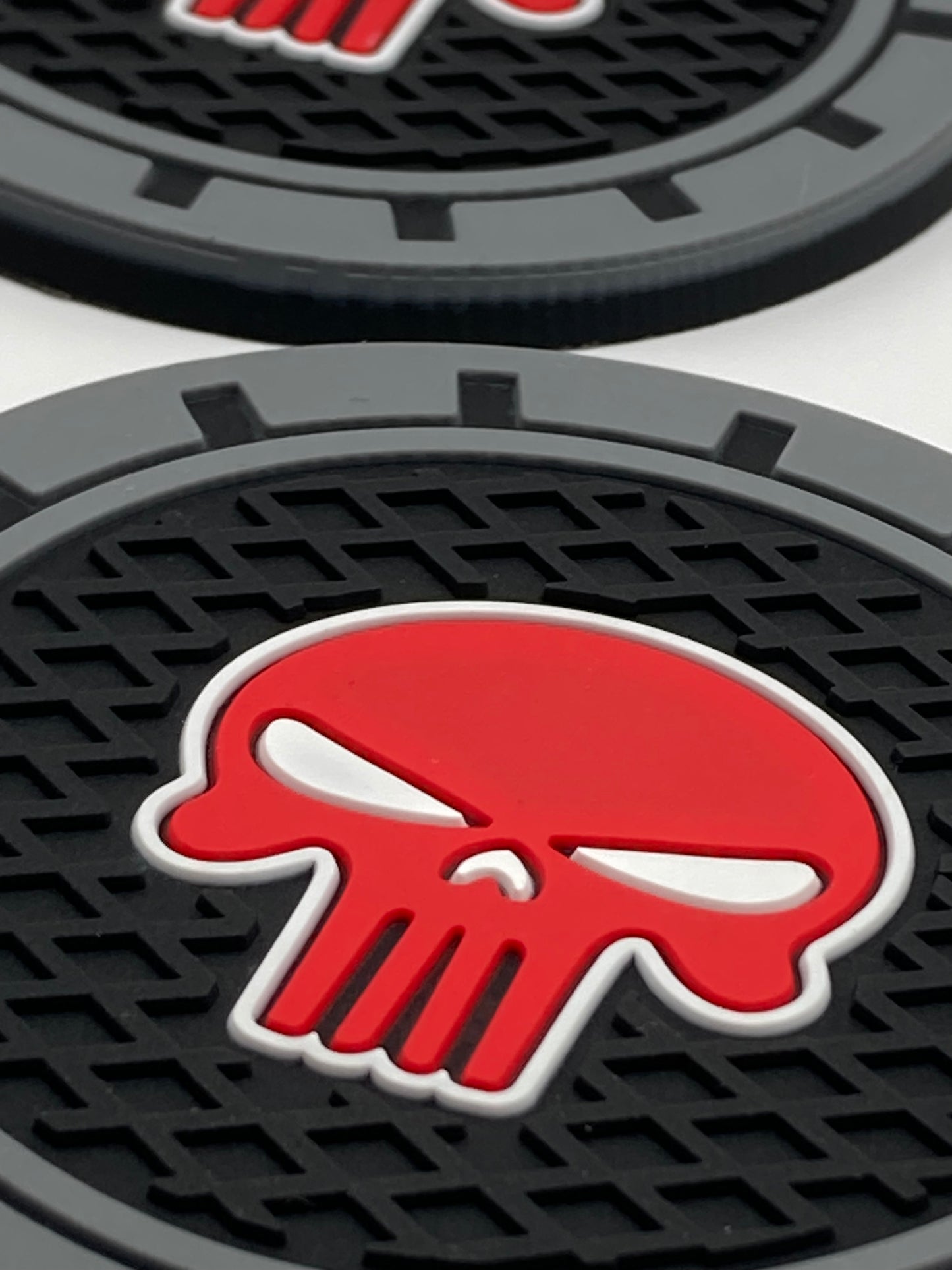 Red Punisher Skull - car cup holder coasters - 2pcs set