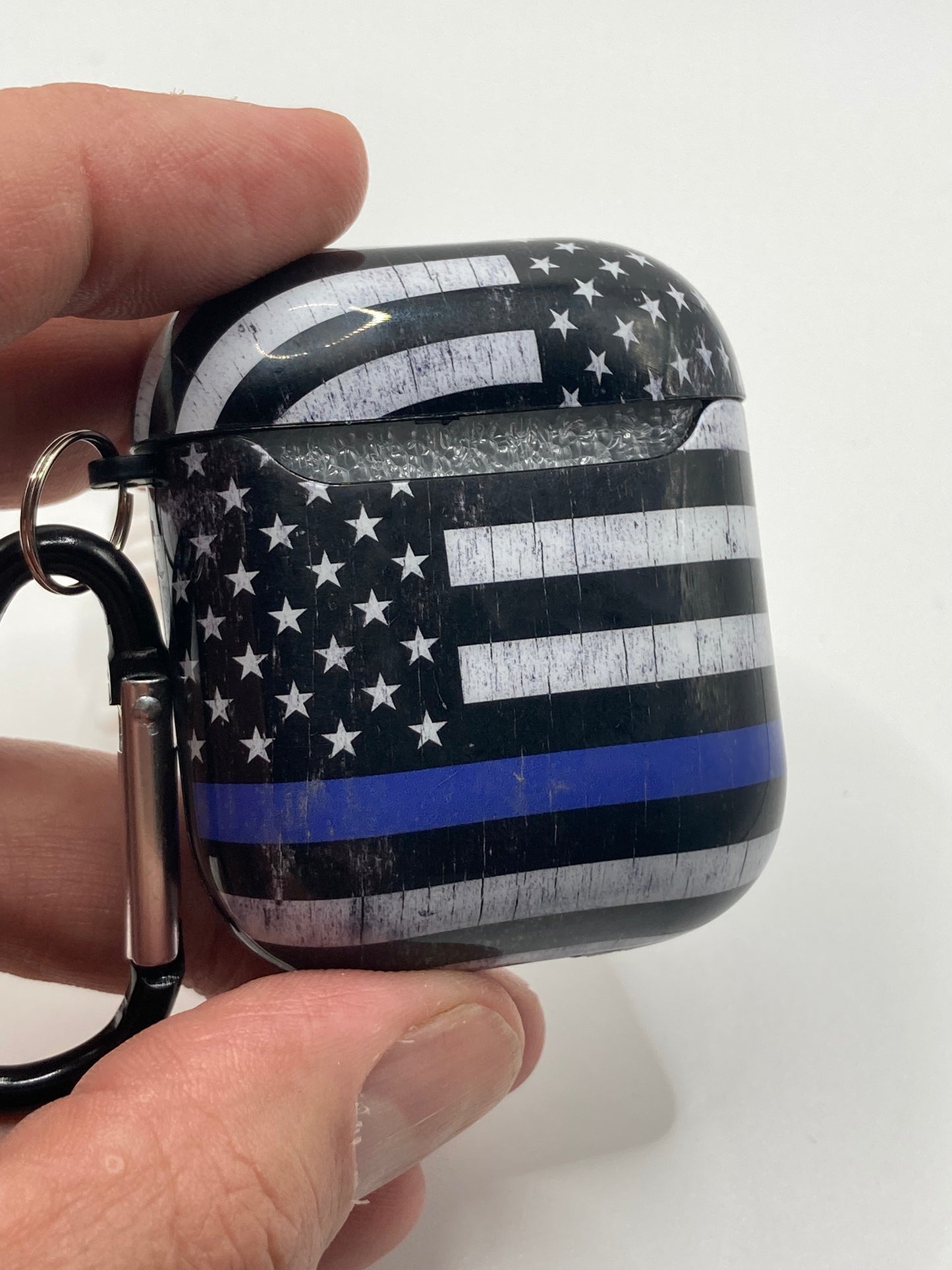 Rustic Black/White Flag with Blue Stripe - AirPod Case Cover - added bonus - 1st and 2nd Gen Compatible