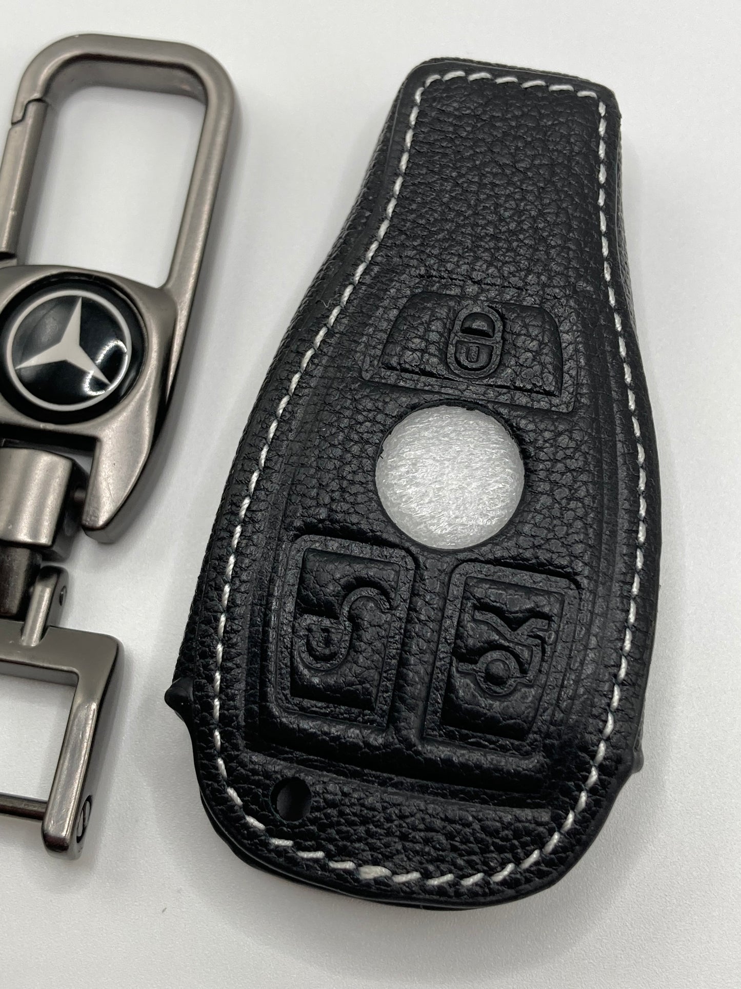 Mercedes - clip style keychain and Black Leather Key fob case - Type A
