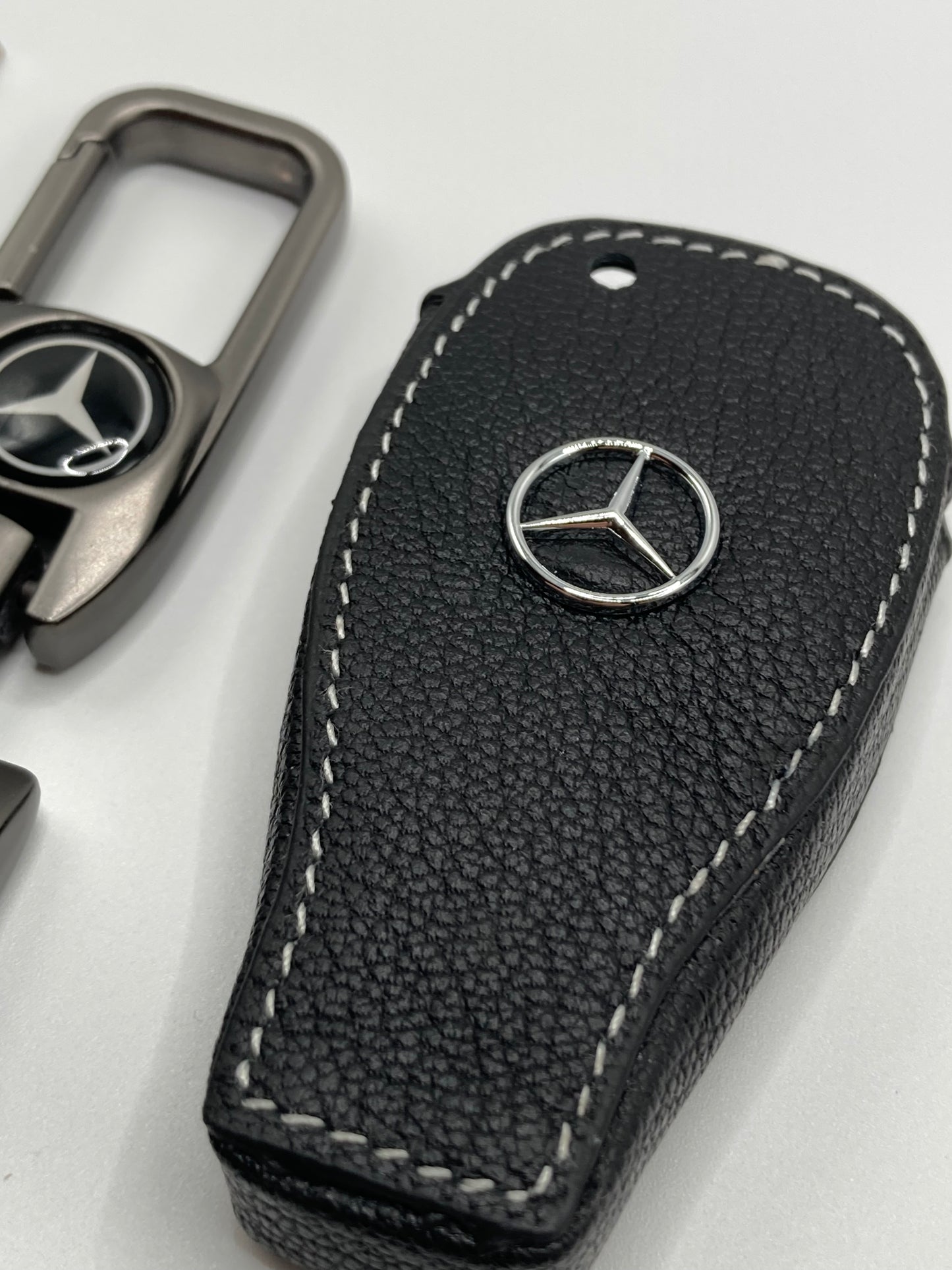 Mercedes - clip style keychain and Black Leather Key fob case - Type A