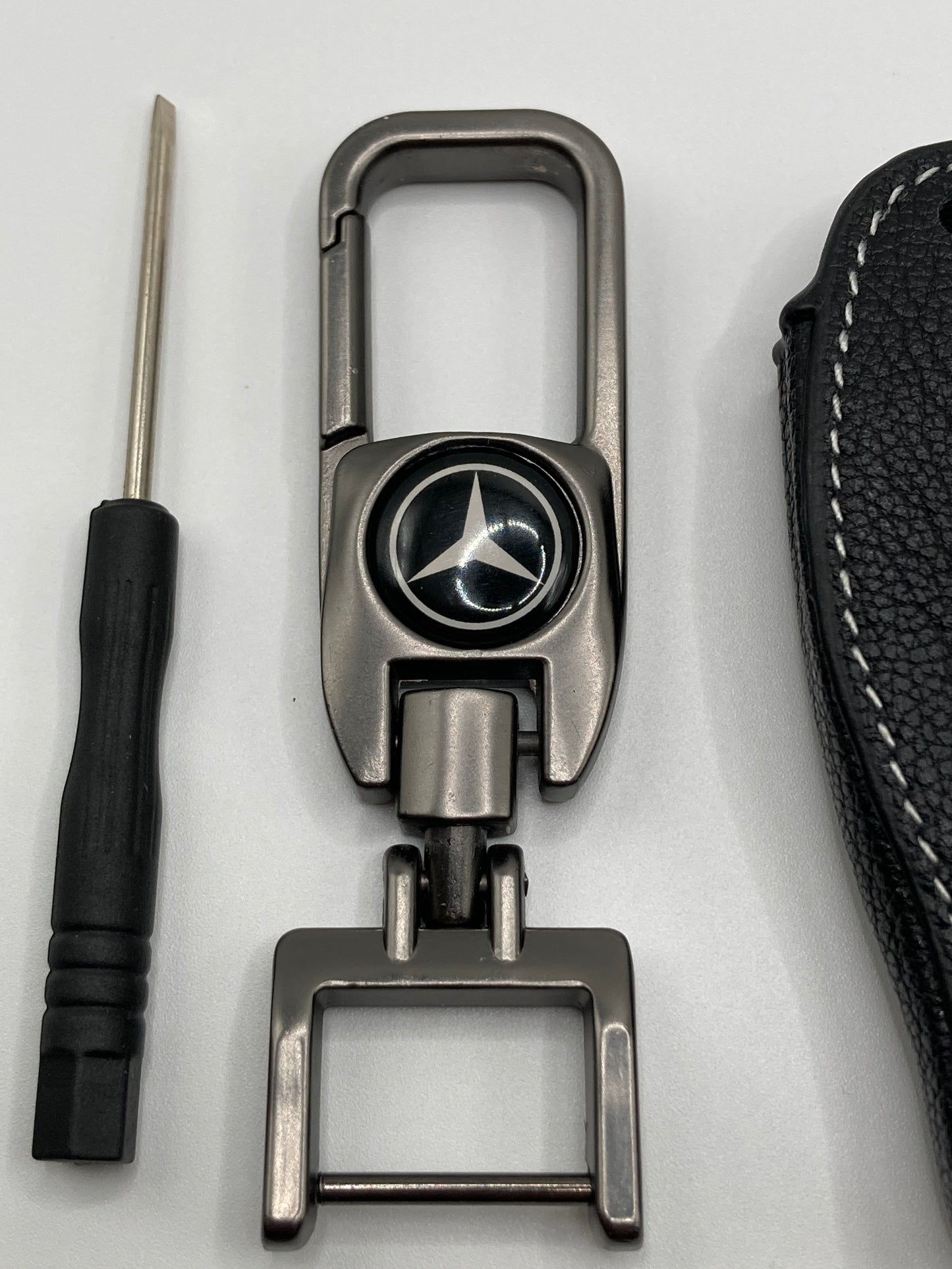 Mercedes - clip style keychain and Black Leather Key fob case - Type A