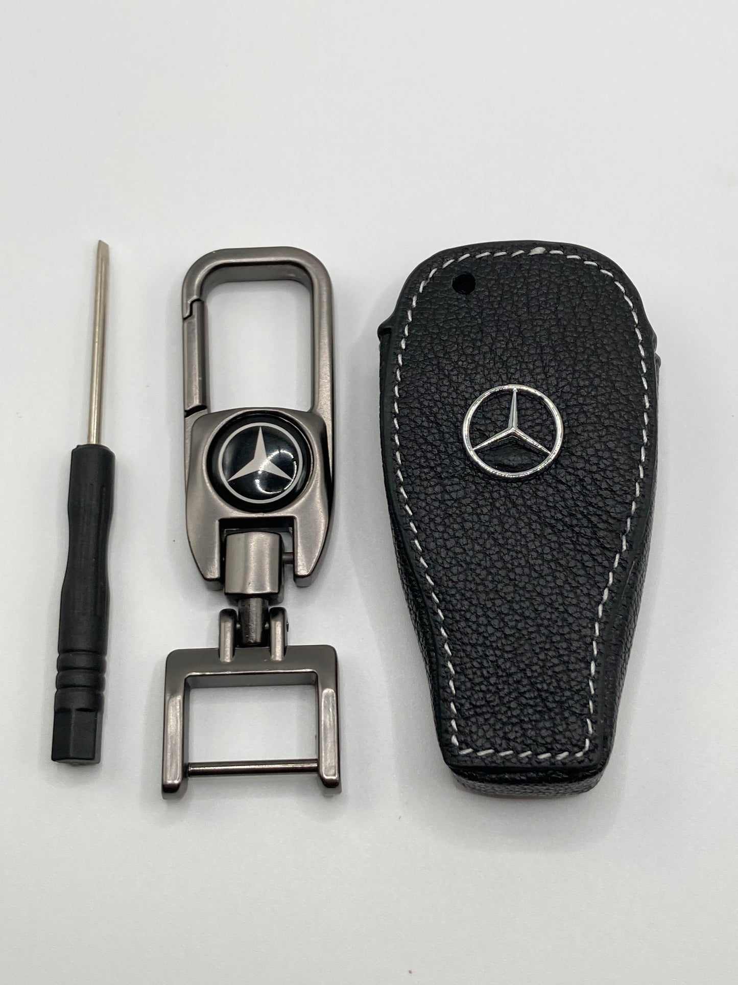 Mercedes - clip style keychain and Black Leather Key fob case - Type A