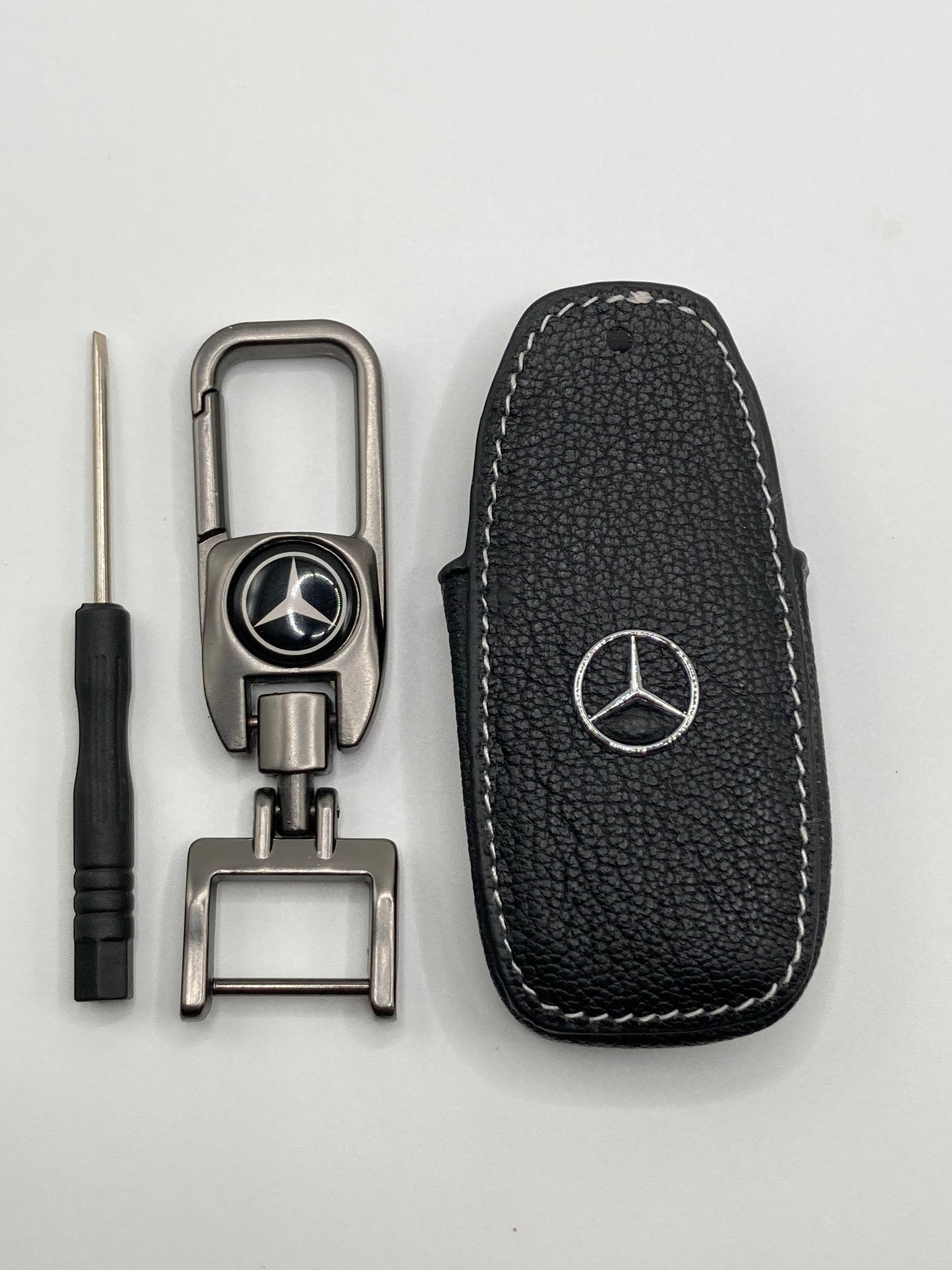 Mercedes - Clip style keychain and key fob case - Black Leather - Type B