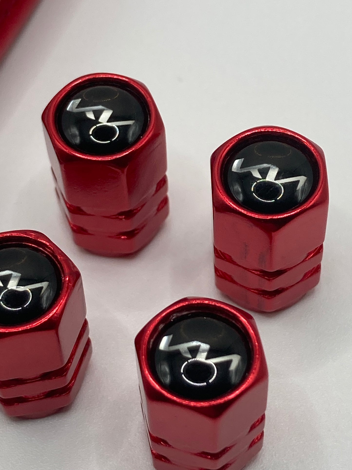 KIA - Red Leather Keychain and Valve Stem Cap Set - 5pcs
