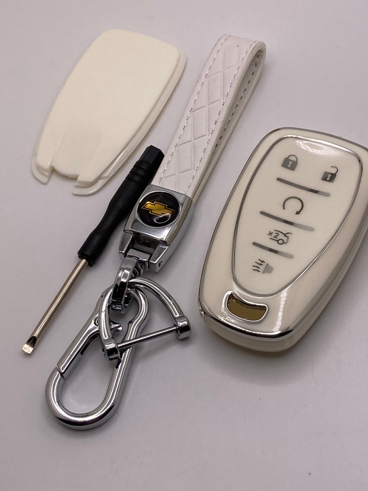 Chevrolet - White Leather Keychain & Key Fob Case