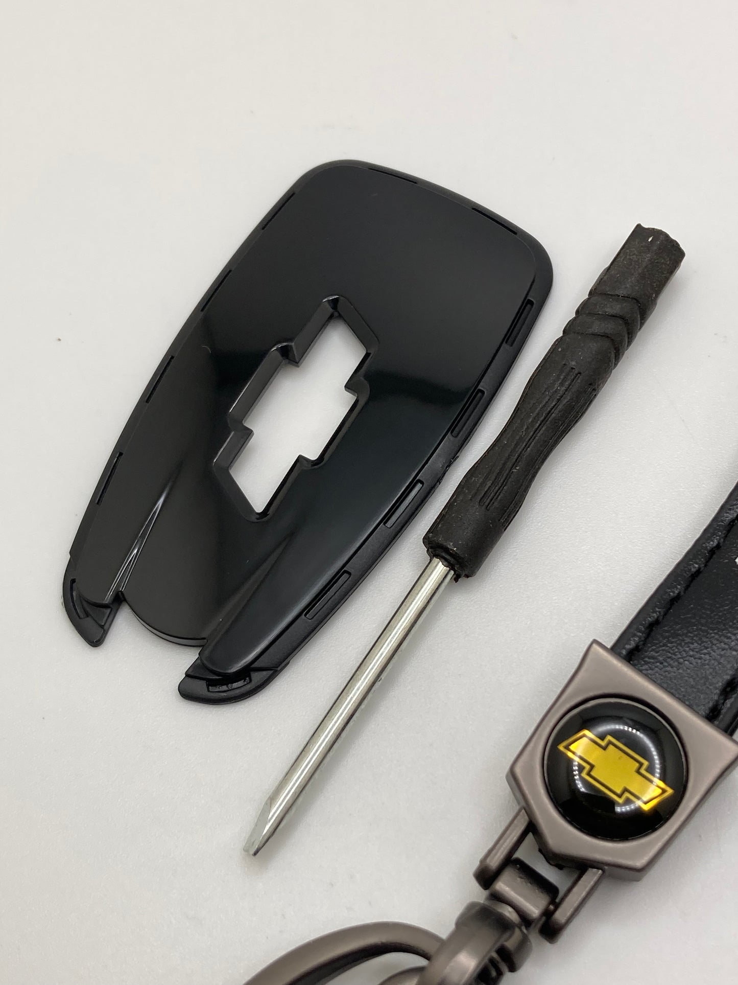 Chevrolet - Black Leather Keychain and Key Fob Case - nickel hardware