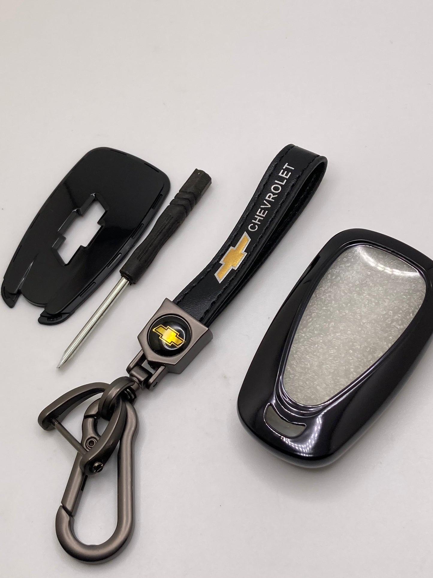 Chevrolet - Black Leather Keychain and Key Fob Case - nickel hardware