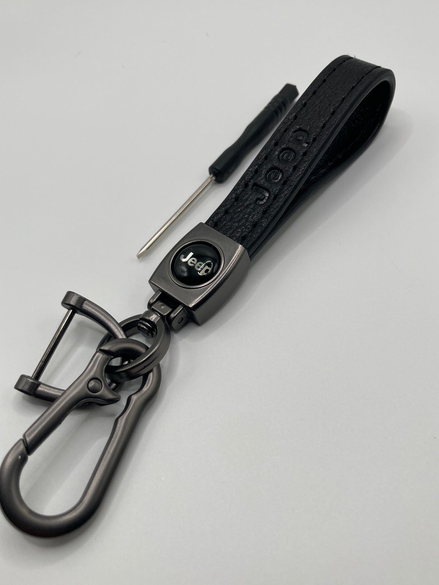Jeep - Leather Keychain with Chrome- Black