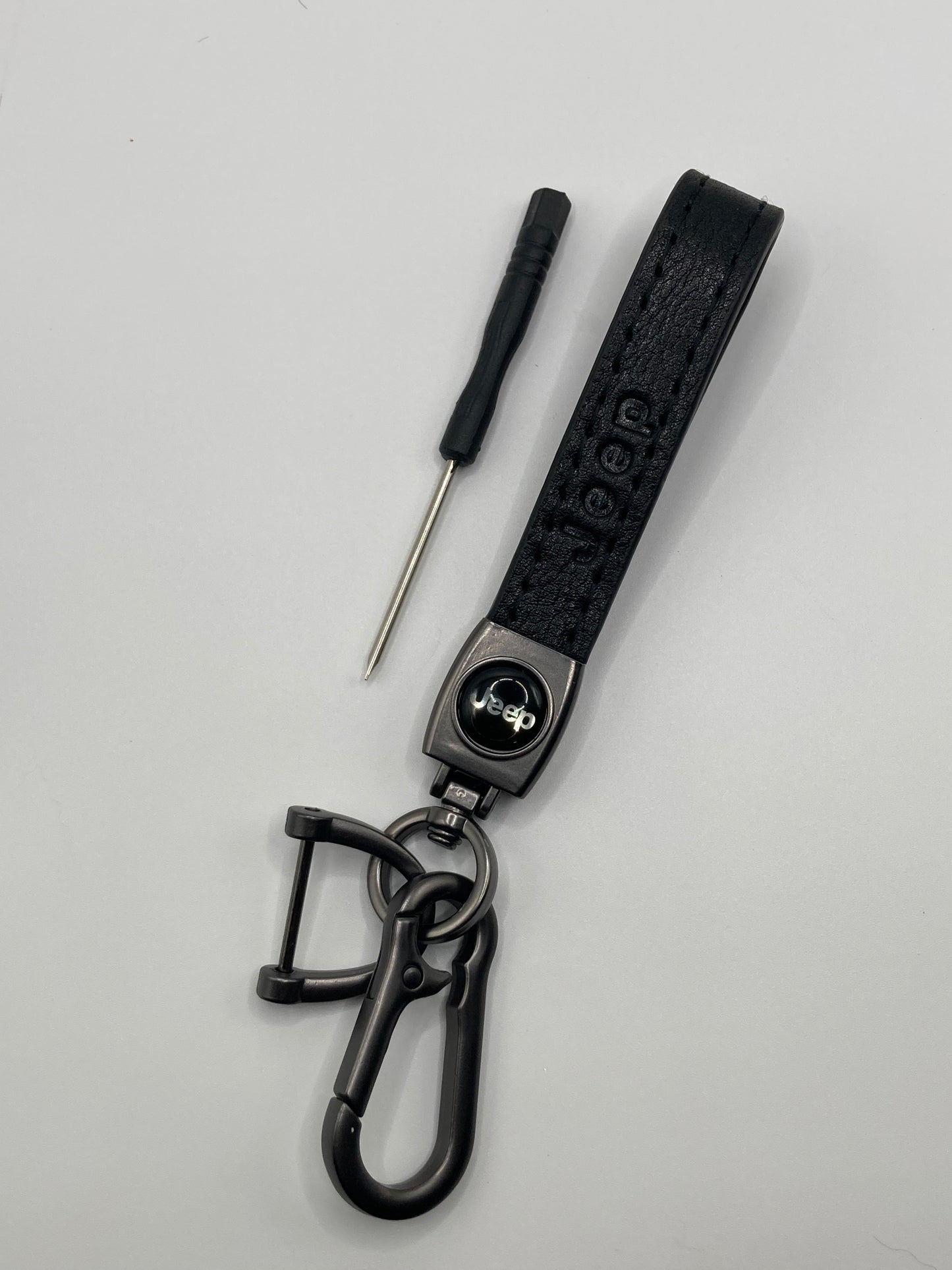 Jeep - Leather Keychain with Chrome- Black