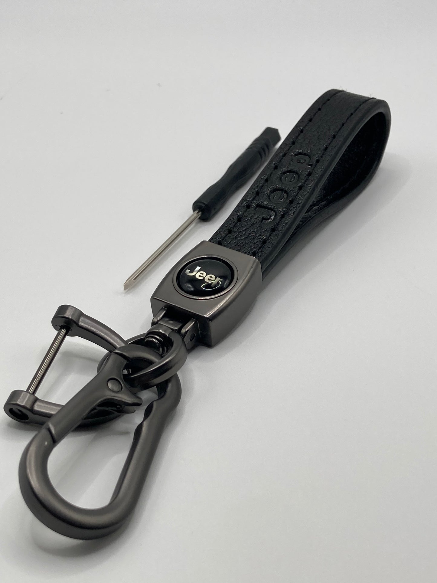 Jeep - Leather Keychain with Chrome- Black