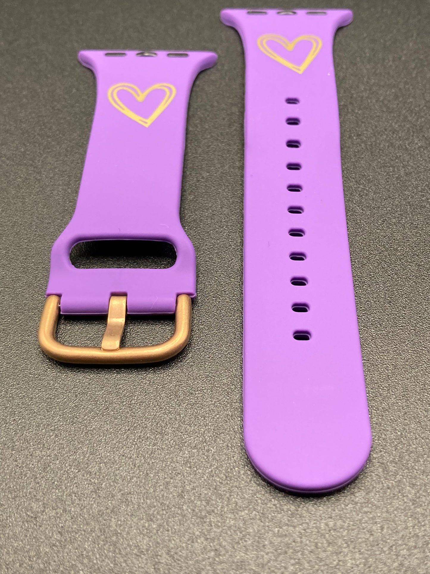 Lavender Silicone Watchband with Gold hearts and buckle - 38/40/41 - New