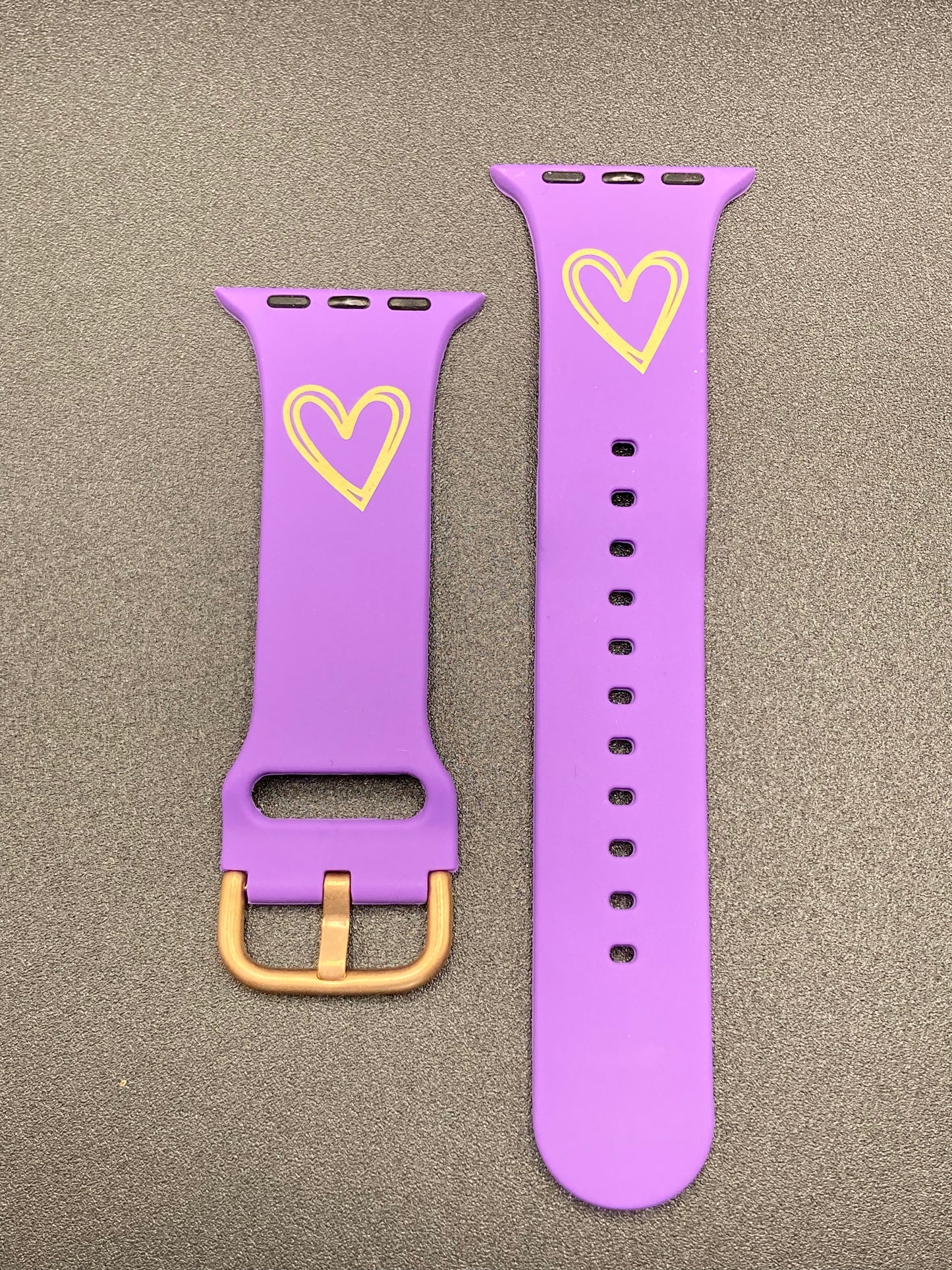 Lavender Silicone Watchband with Gold hearts and buckle - 38/40/41 - New