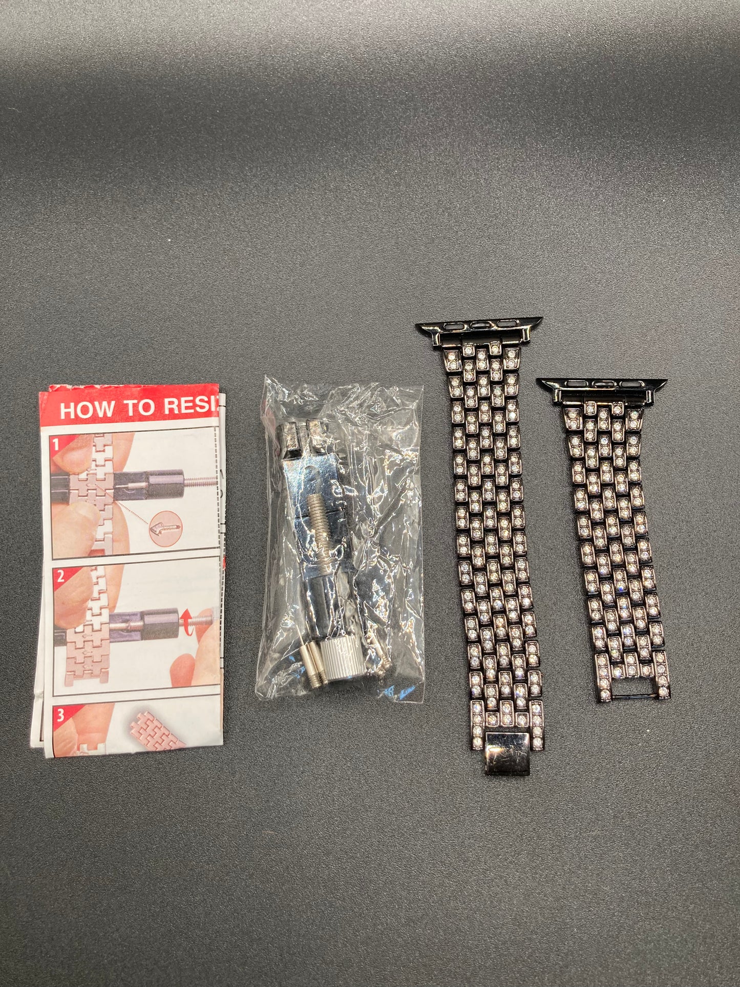 Luxury Black Watchband With Crystals and Size Adjustment Tool - 42/44/45mm