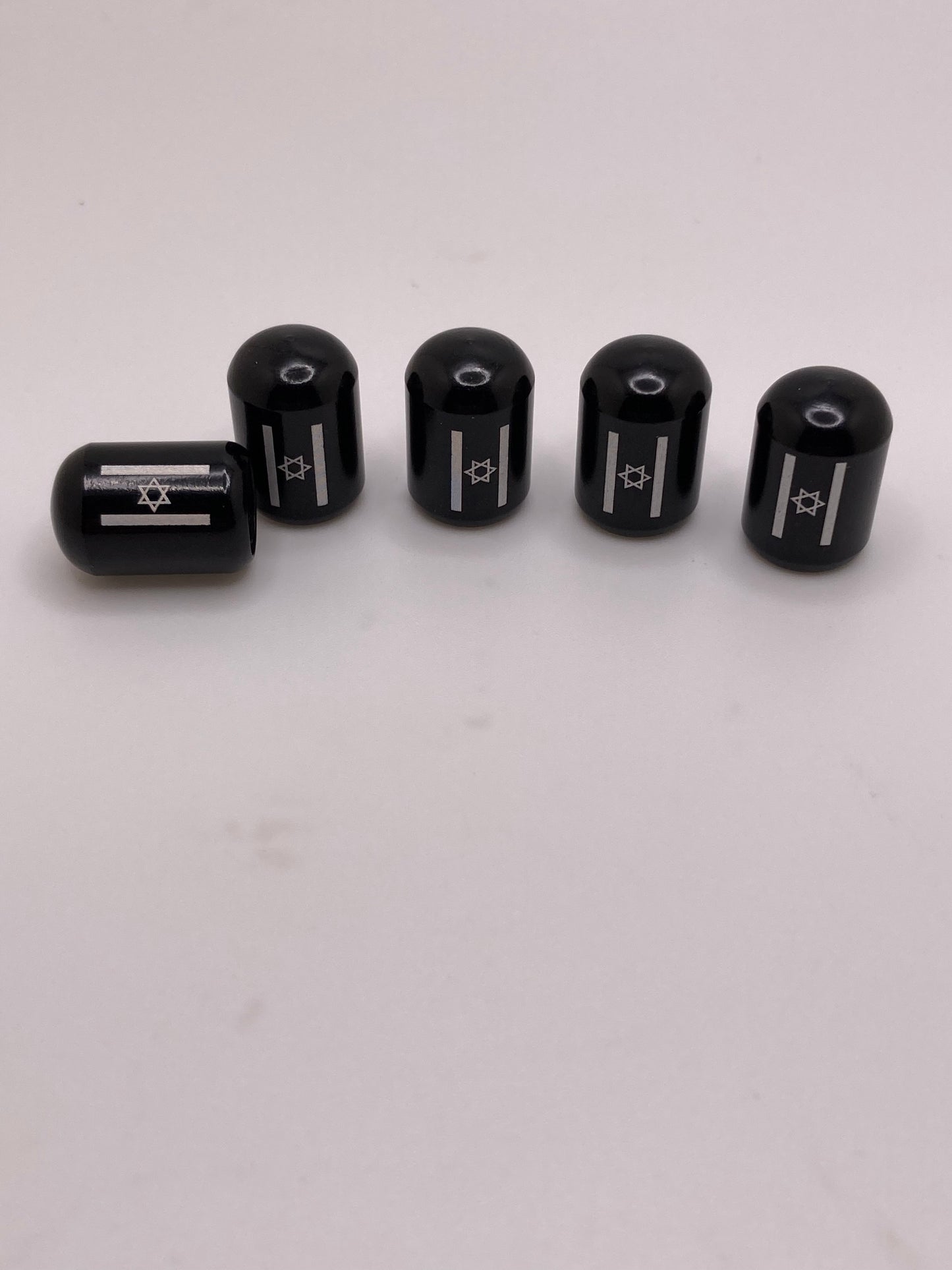 Israel Flag themed valve stem cap set - 5pcs - Black