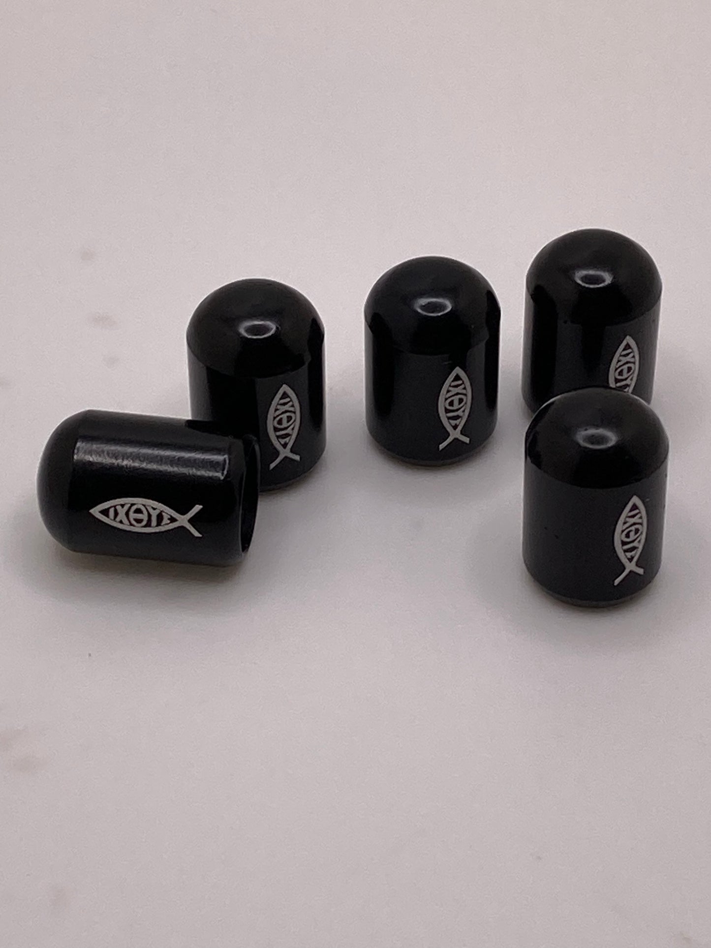 Jesus Fish themed valve stem caps - Black - 5pcs set