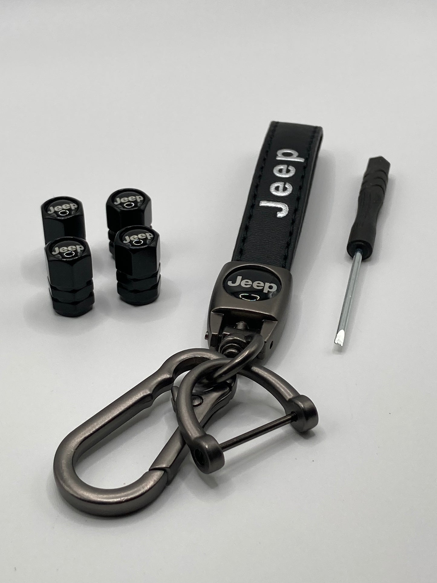 Jeep - Keychain and Valve Stem Cap Set - Black